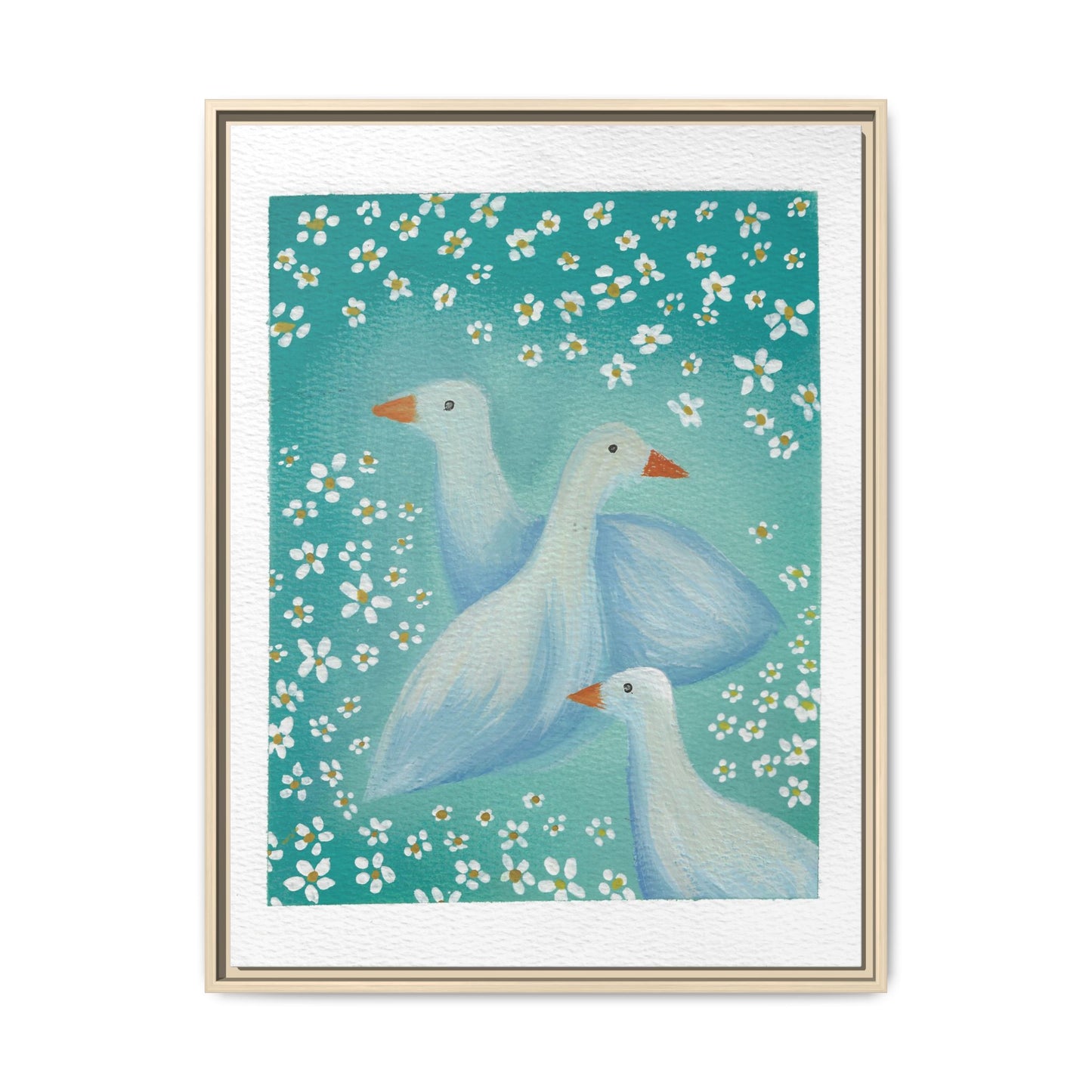 Framed Goose Canvas Print — Whimsical Floral Waterfowl Wall Art