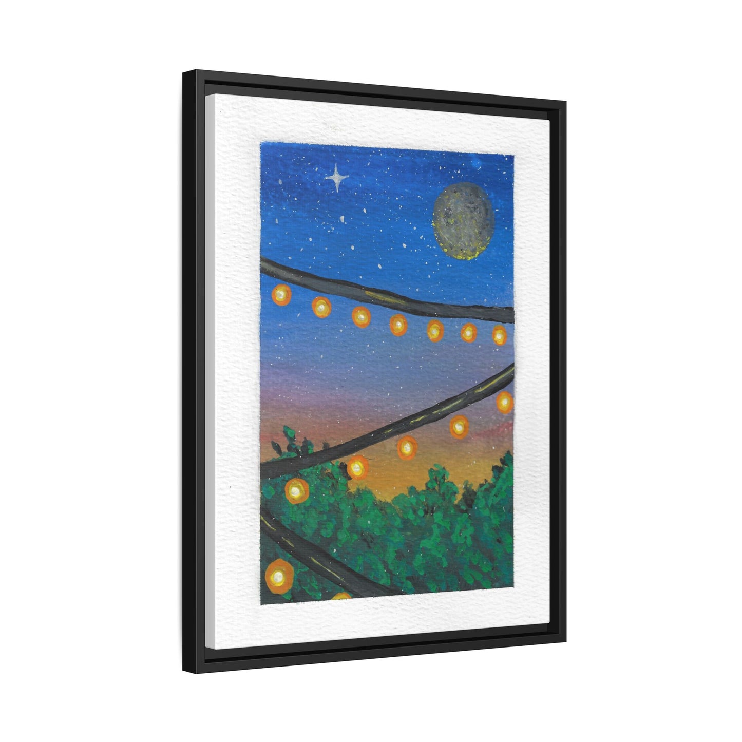 Framed Canvas Art - String Lights Night Sky Print
