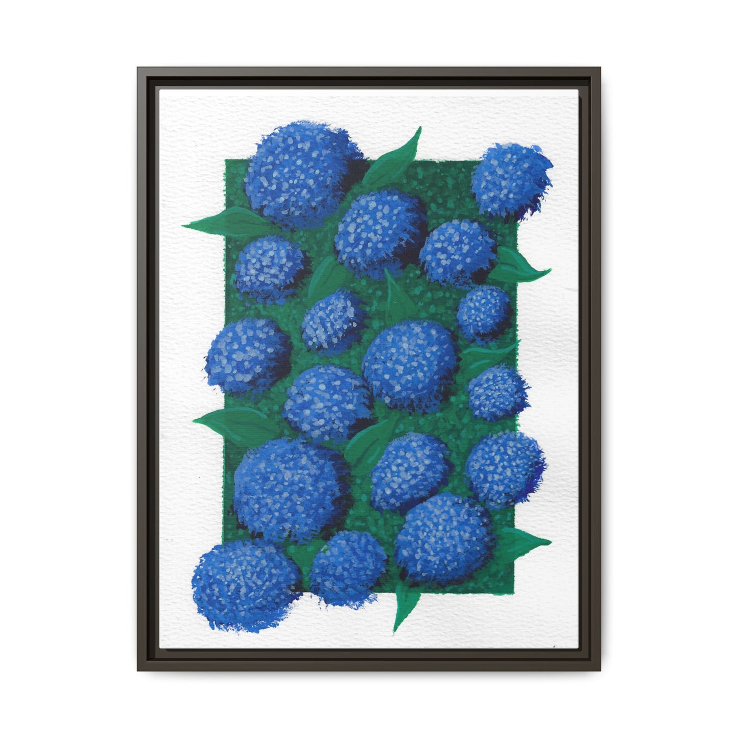 Framed Hydrangea Matte Canvas Print — Blue Floral Wall Art