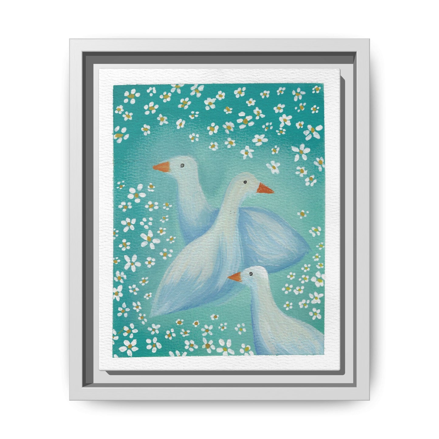 Framed Goose Canvas Print — Whimsical Floral Waterfowl Wall Art