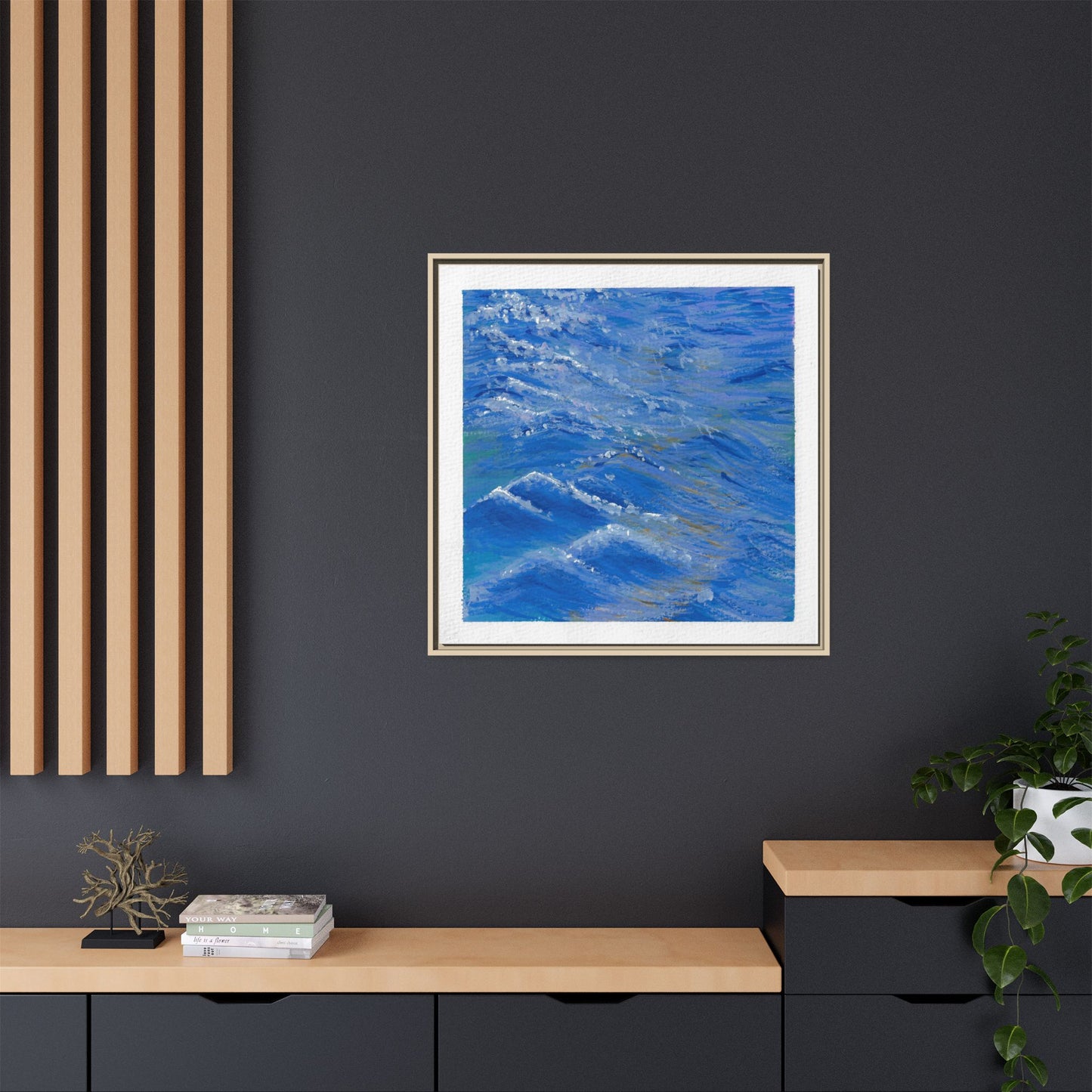 Framed Matte Canvas Wall Art — Blue Ocean Waves Seascape