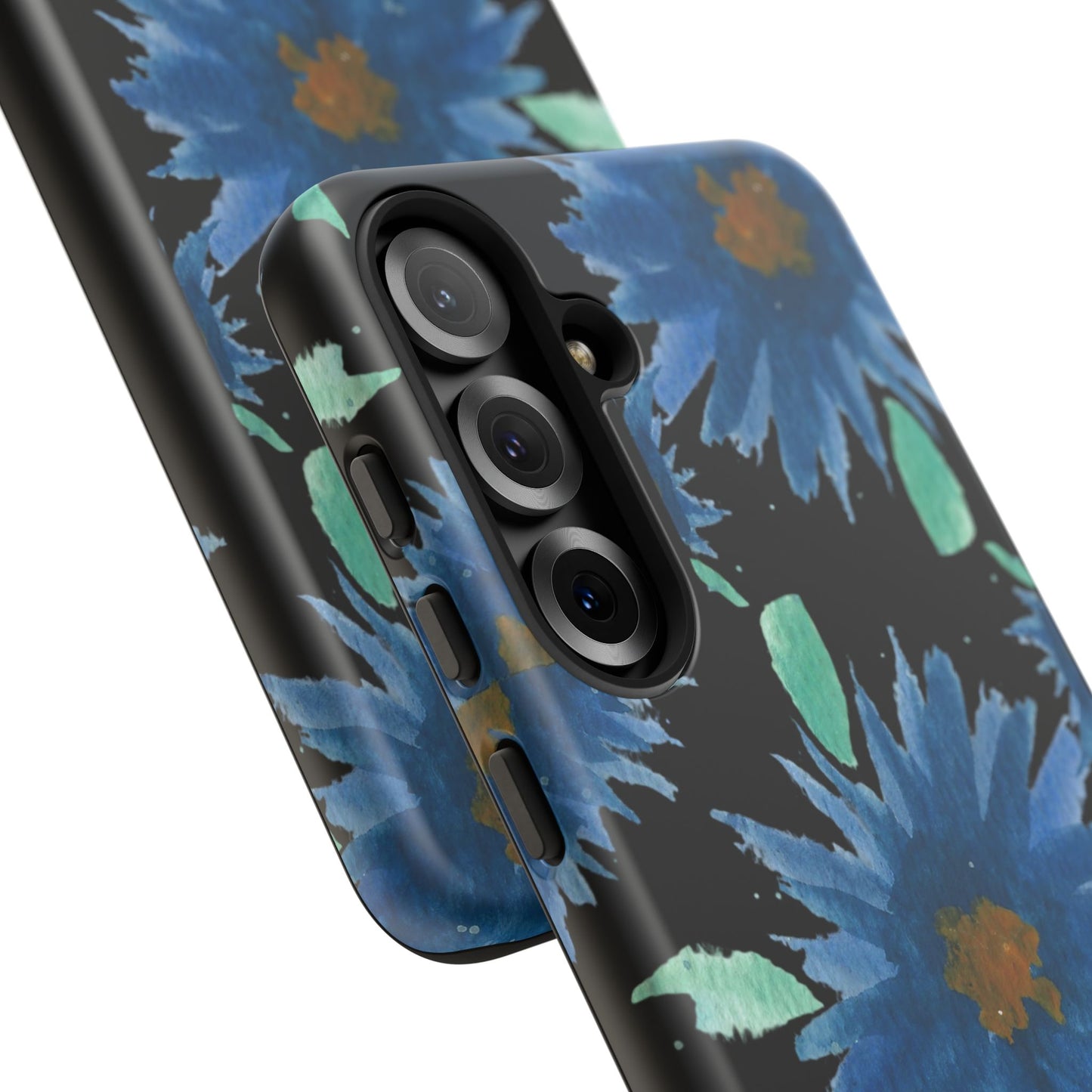 Blue Floral Tough Phone Case – Watercolor Daisy Protective Cover