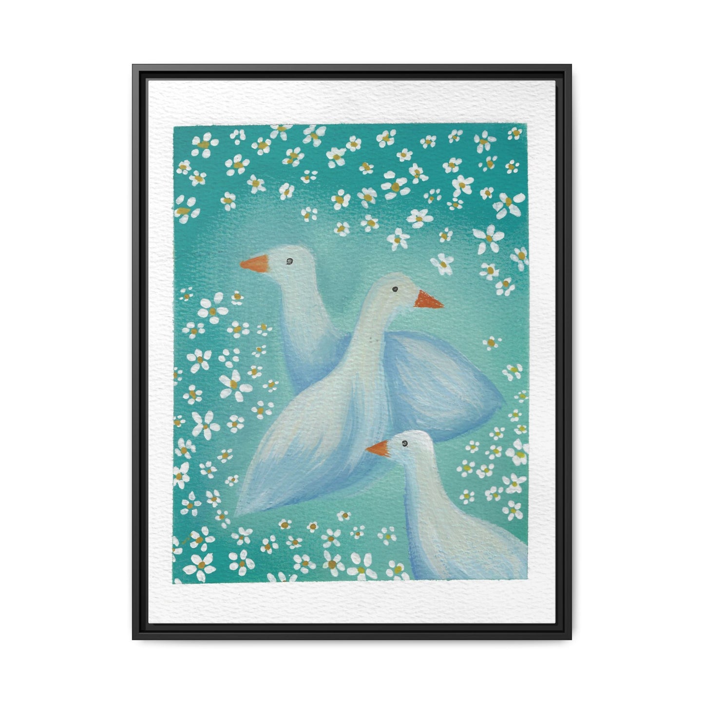 Framed Goose Canvas Print — Whimsical Floral Waterfowl Wall Art