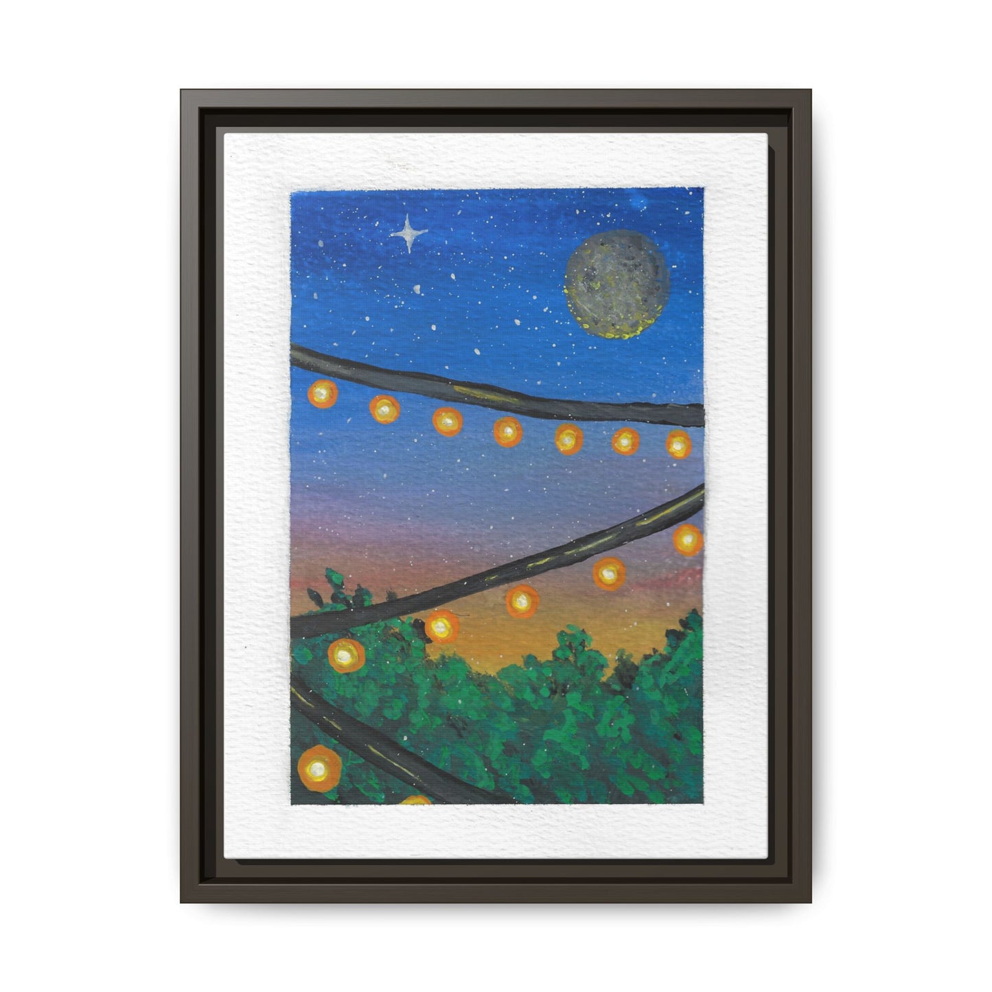 Framed Canvas Art - String Lights Night Sky Print