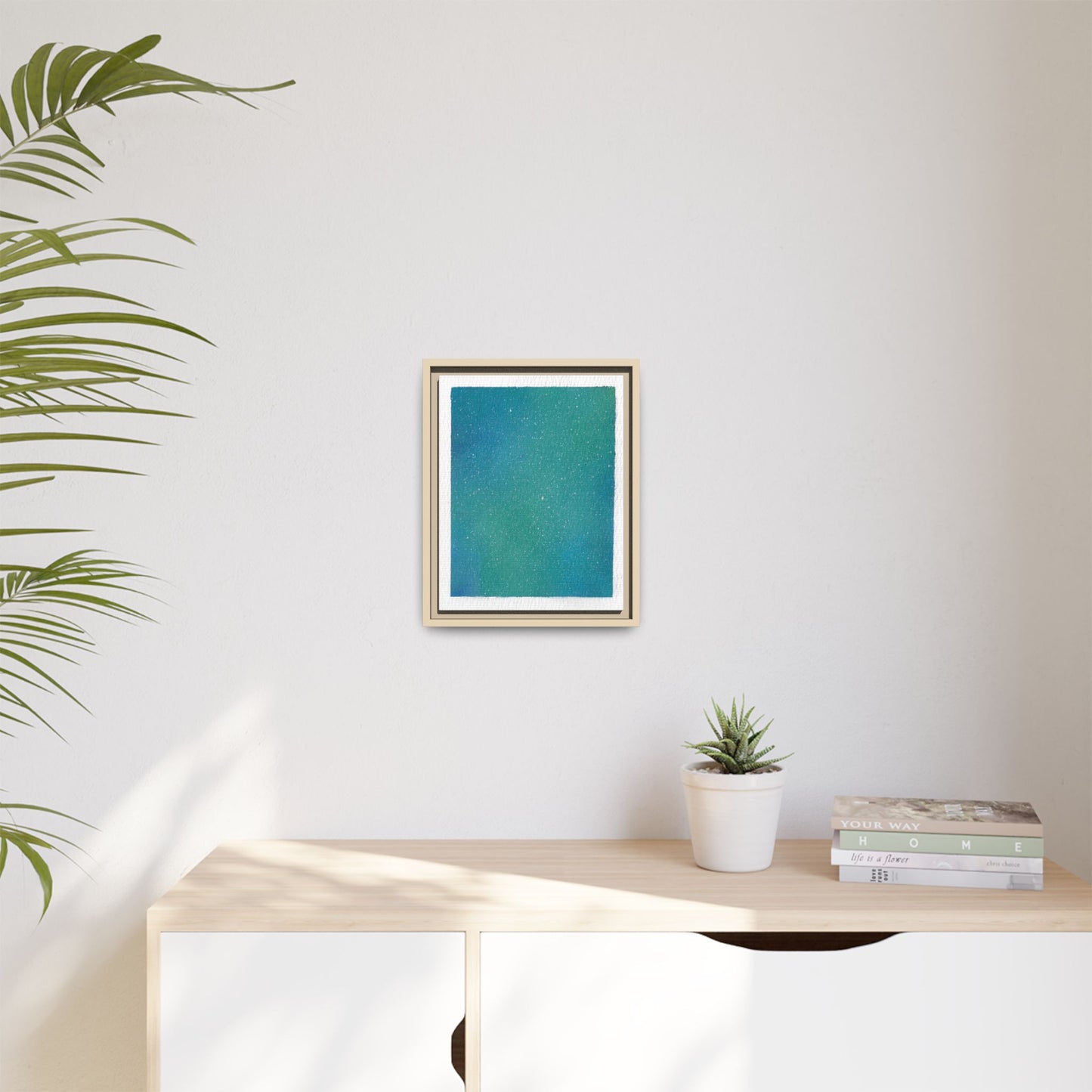 Framed Matte Canvas Art — Teal-to-Blue Gradient Starry Abstract