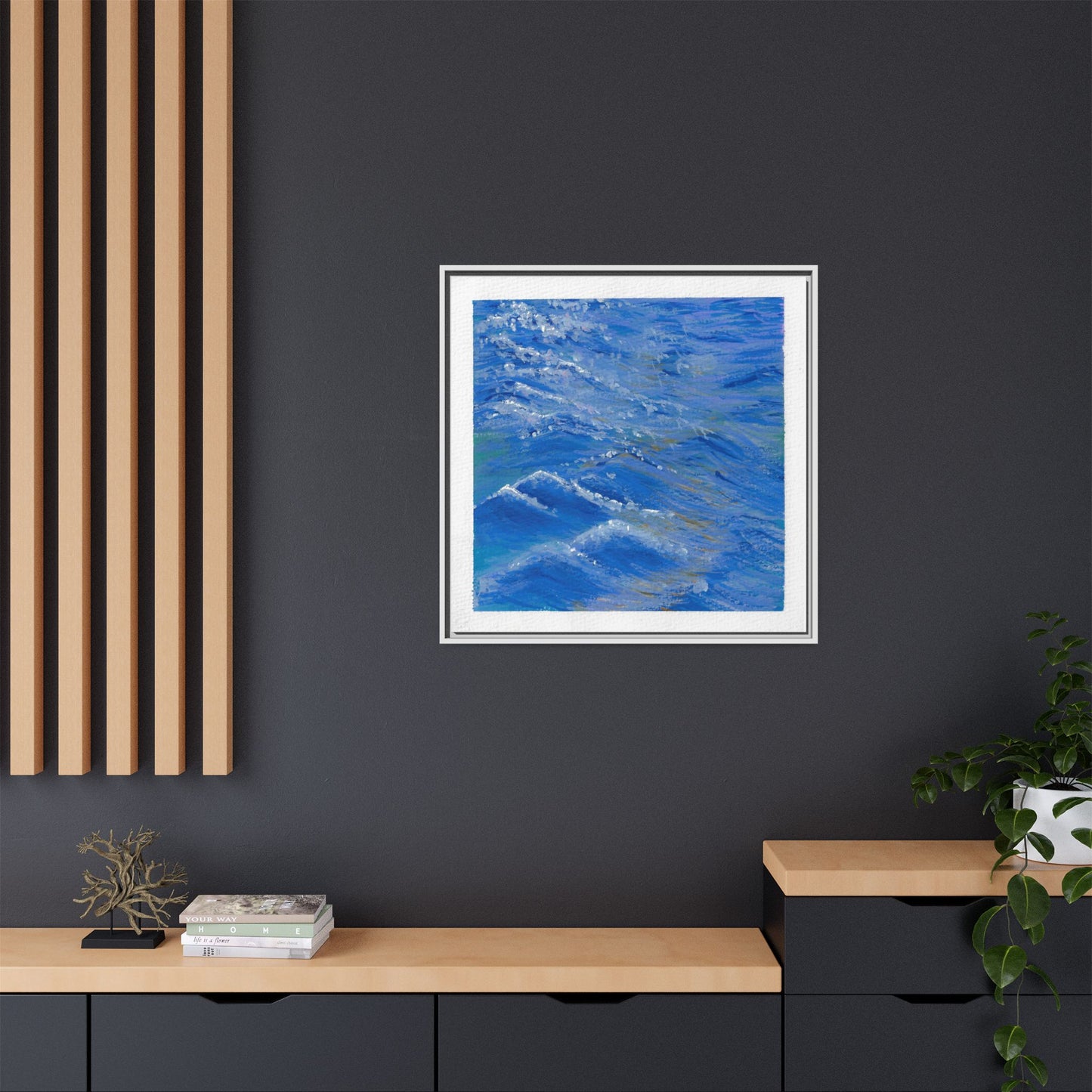 Framed Matte Canvas Wall Art — Blue Ocean Waves Seascape