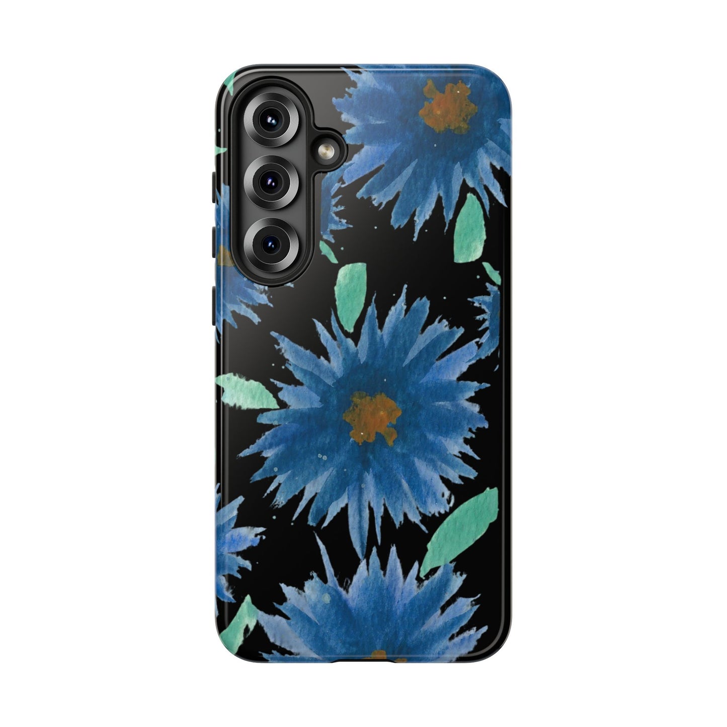 Blue Floral Tough Phone Case – Watercolor Daisy Protective Cover