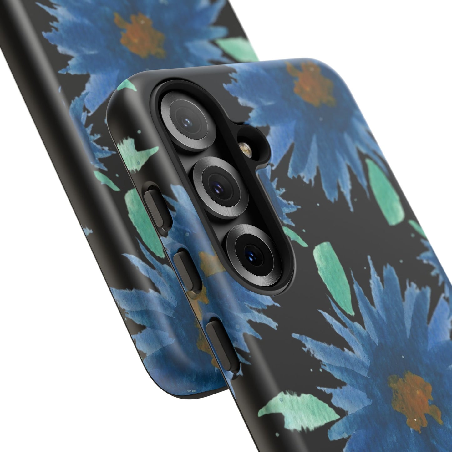 Blue Floral Tough Phone Case – Watercolor Daisy Protective Cover