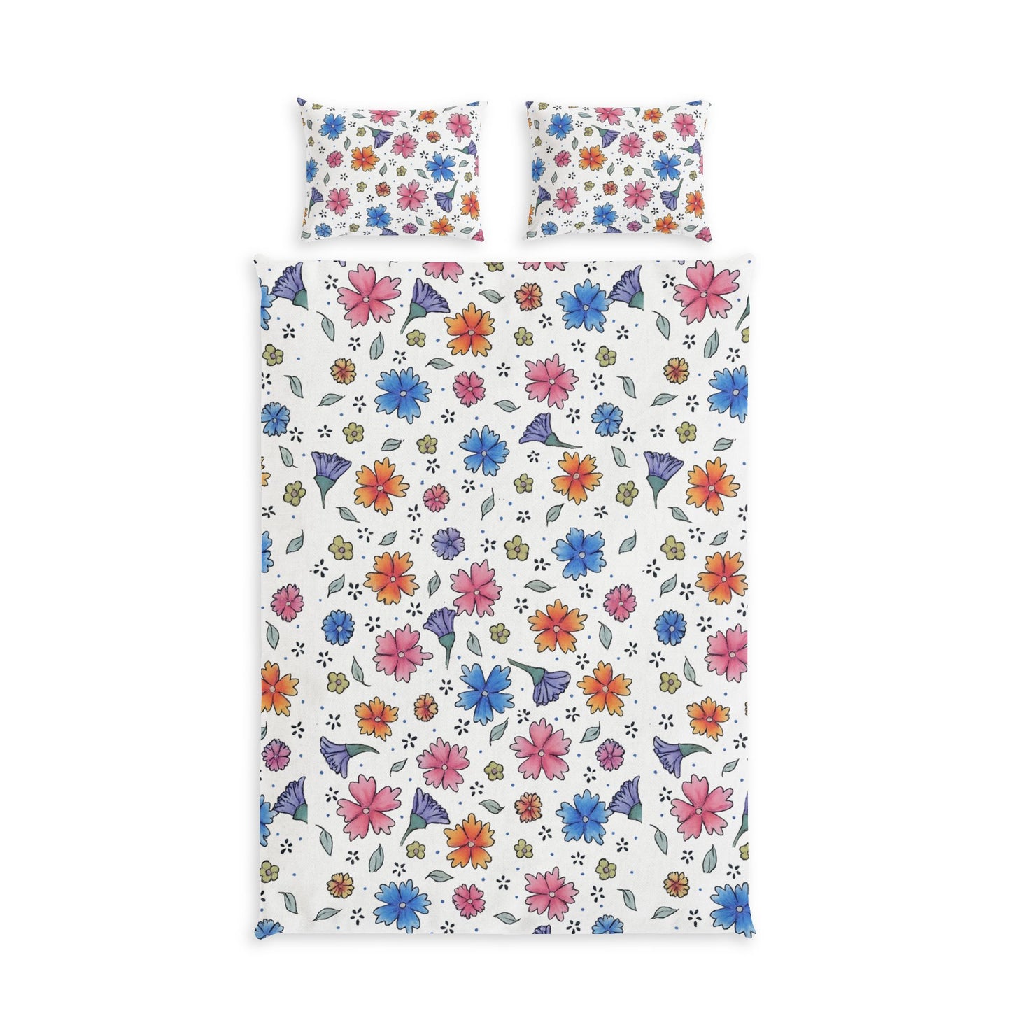 Floral Cotton Bed Set - Colorful Wildflower Duvet Cover & Pillowcases