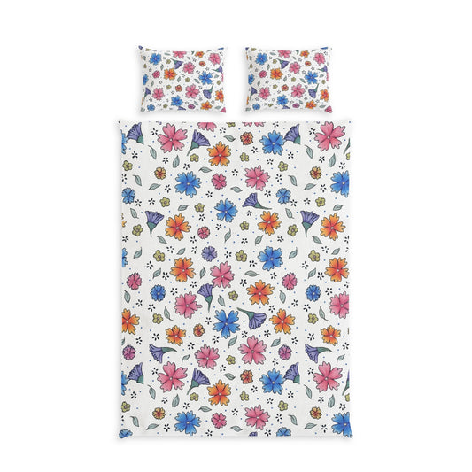Floral Cotton Bed Set - Colorful Wildflower Duvet Cover & Pillowcases
