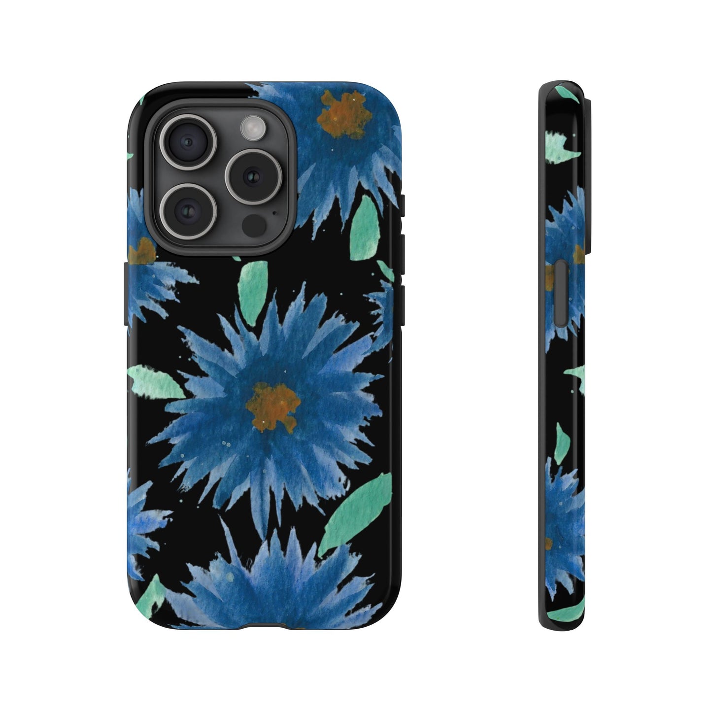 Blue Floral Tough Phone Case – Watercolor Daisy Protective Cover