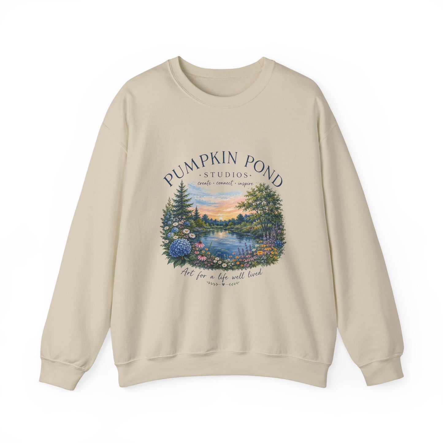 Pumpkin Pond Studio Scenic Sweatshirt — 'Pumpkin Pond' Lakeside Graphic Crewneck