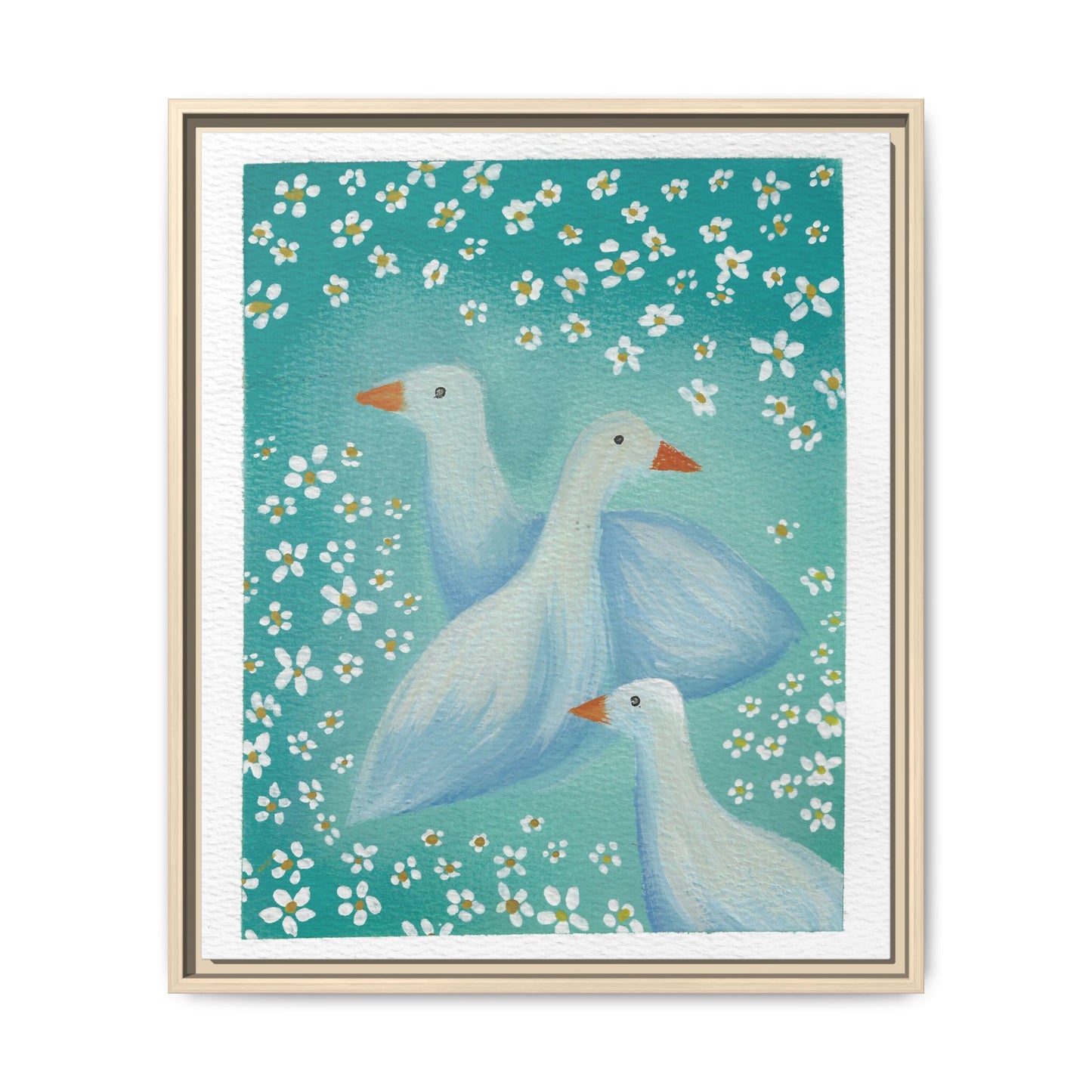 Framed Goose Canvas Print — Whimsical Floral Waterfowl Wall Art