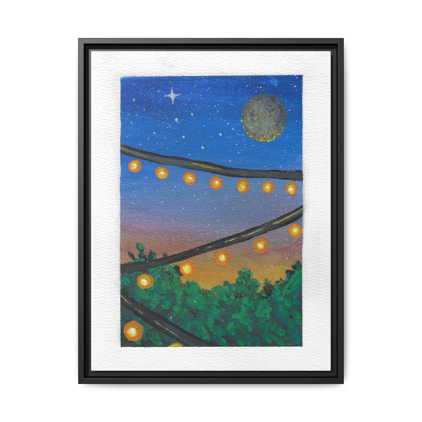 Framed Canvas Art - String Lights Night Sky Print