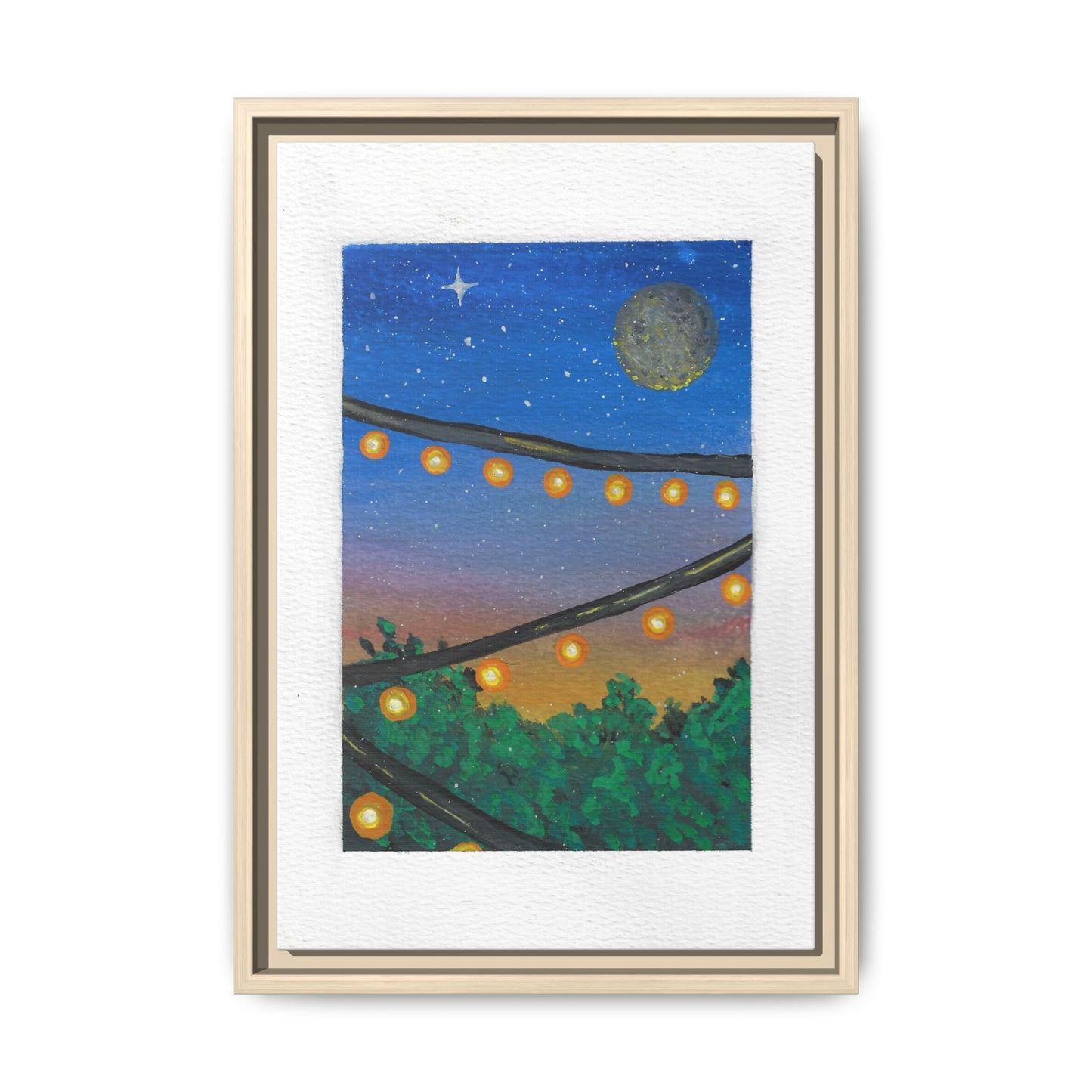 Framed Canvas Art - String Lights Night Sky Print