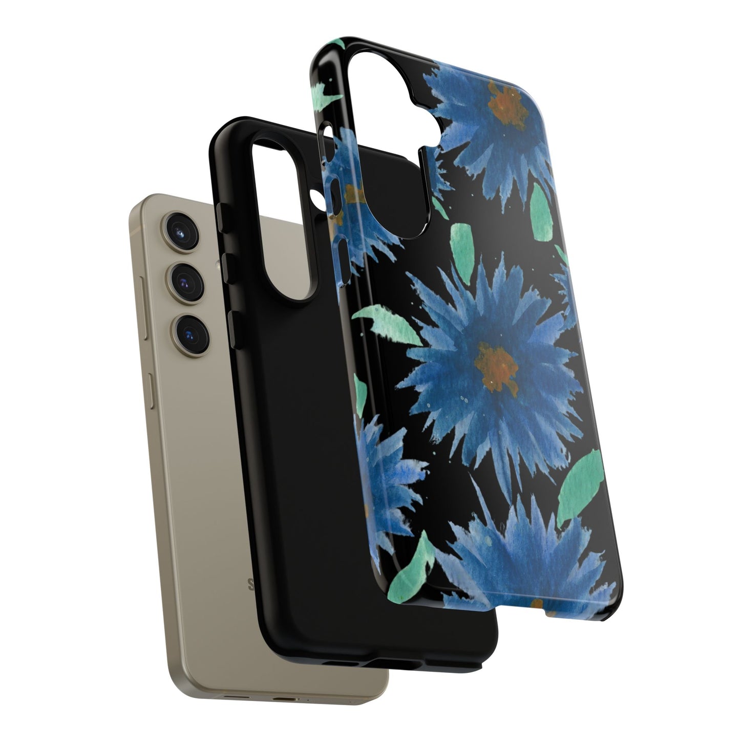 Blue Floral Tough Phone Case – Watercolor Daisy Protective Cover