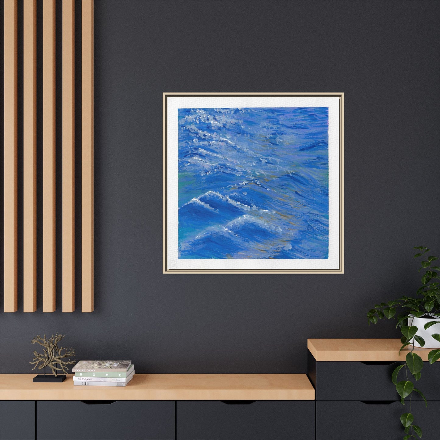 Framed Matte Canvas Wall Art — Blue Ocean Waves Seascape