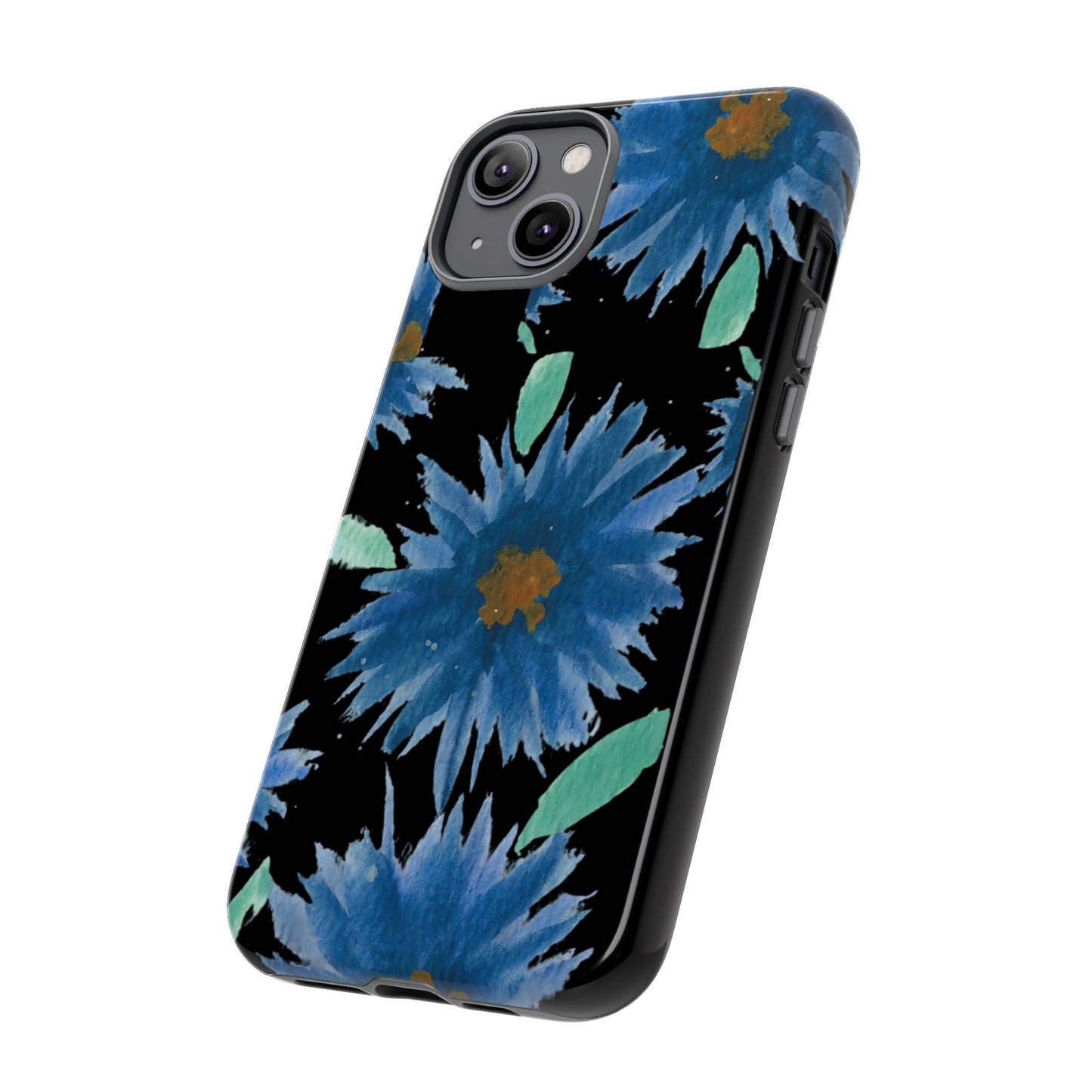 Blue Floral Tough Phone Case – Watercolor Daisy Protective Cover