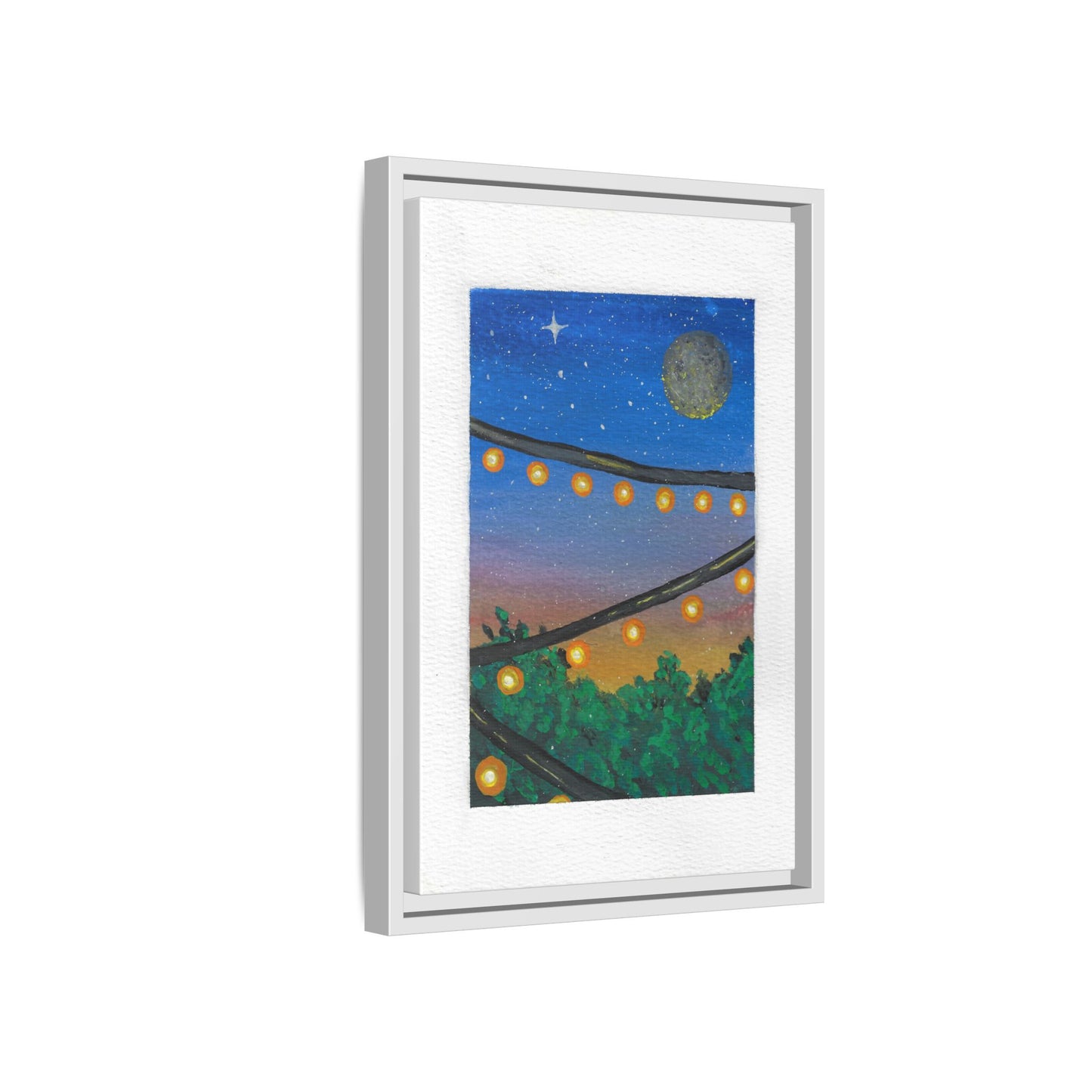 Framed Canvas Art - String Lights Night Sky Print