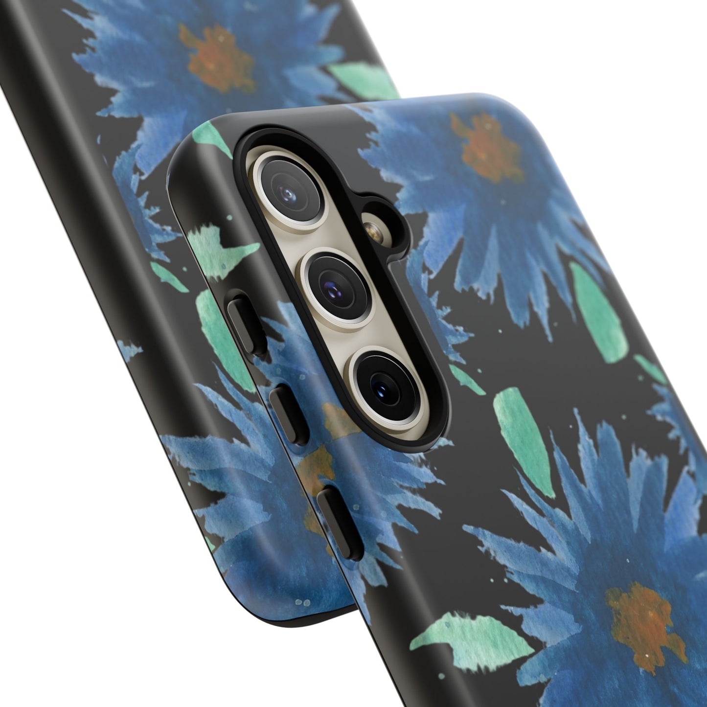Blue Floral Tough Phone Case – Watercolor Daisy Protective Cover