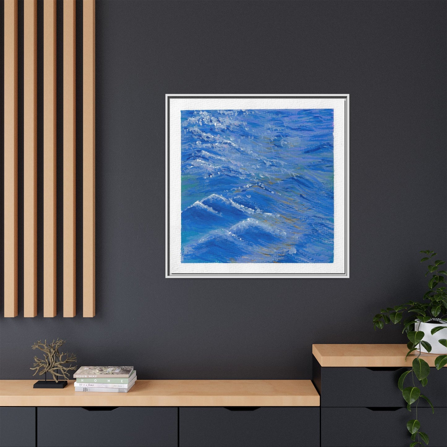 Framed Matte Canvas Wall Art — Blue Ocean Waves Seascape