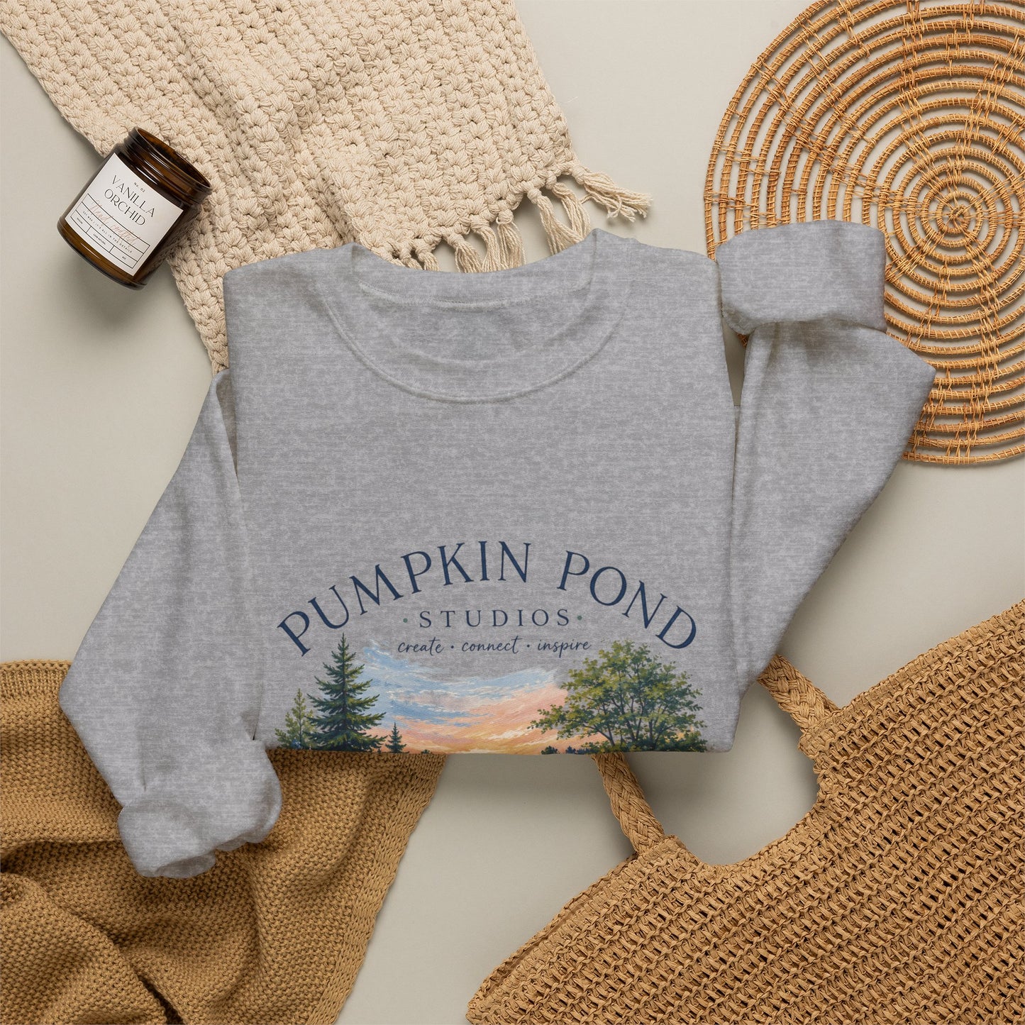 Pumpkin Pond Studio Scenic Sweatshirt — 'Pumpkin Pond' Lakeside Graphic Crewneck