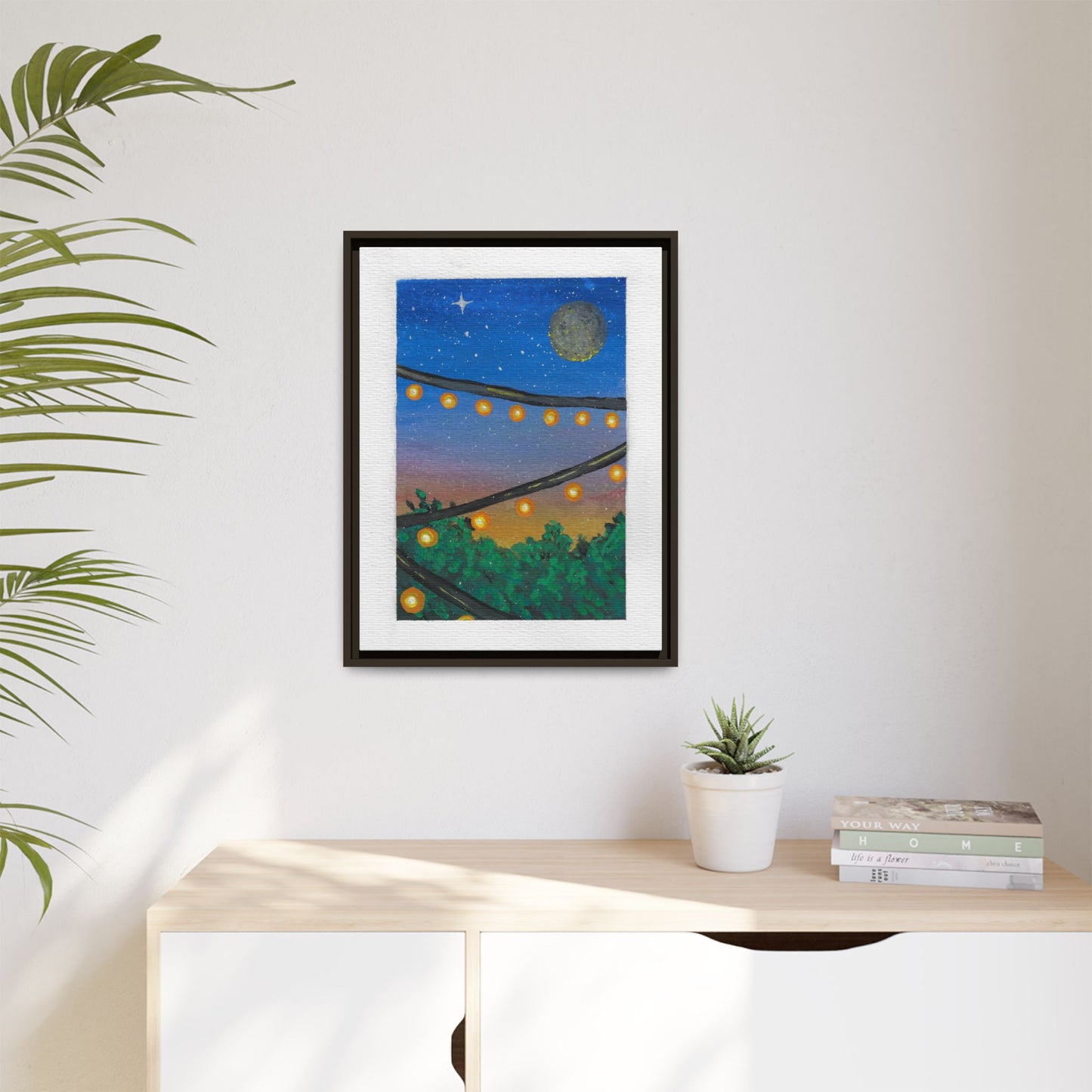 Framed Canvas Art - String Lights Night Sky Print