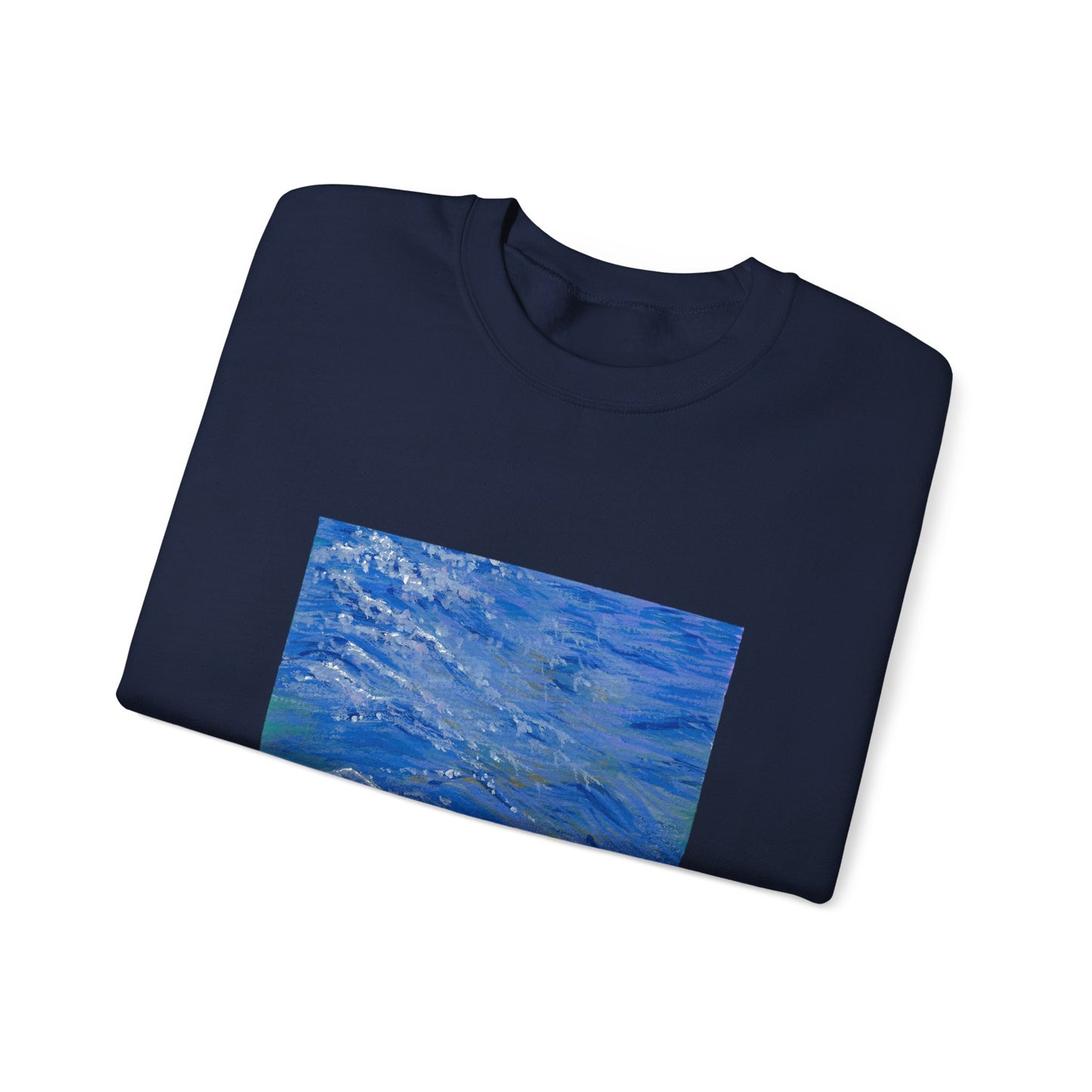Ocean Waves Crewneck Sweatshirt — Blue Seascape Graphic Pullover