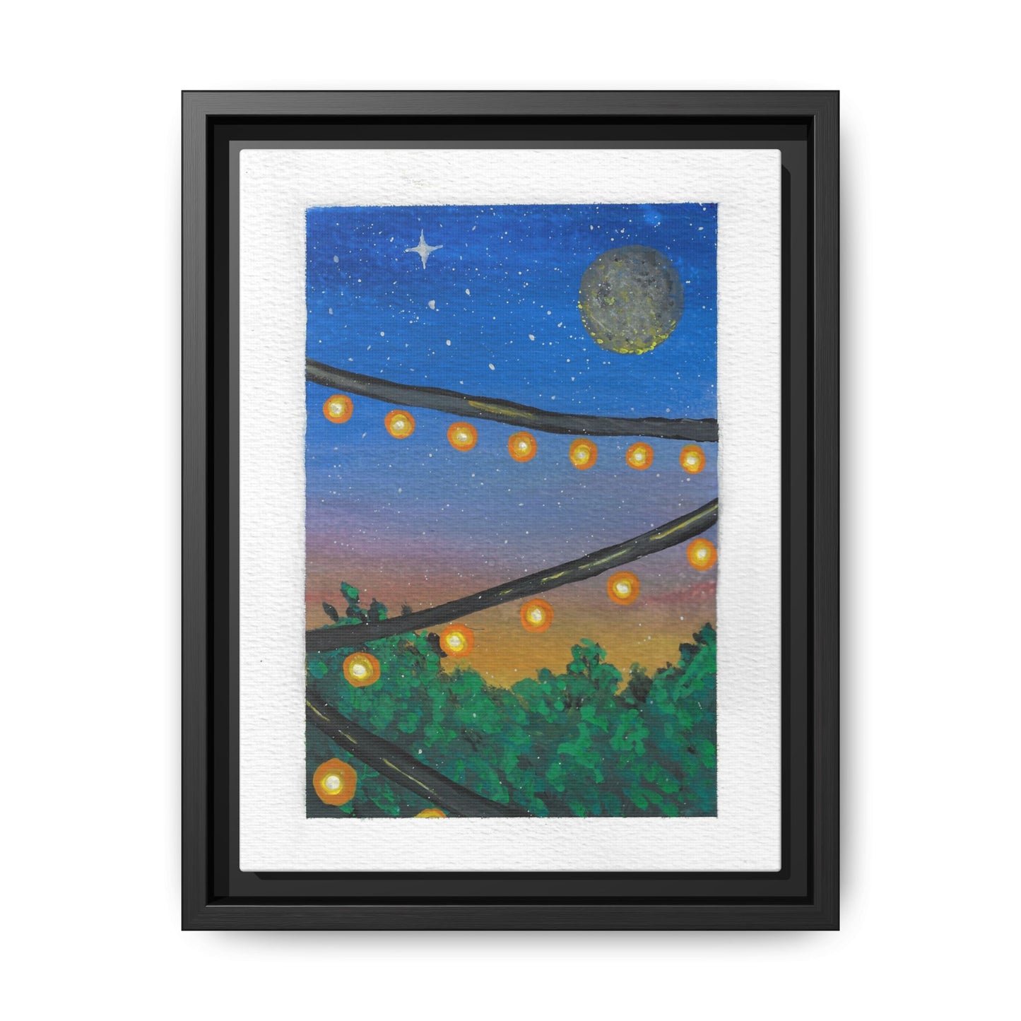 Framed Canvas Art - String Lights Night Sky Print