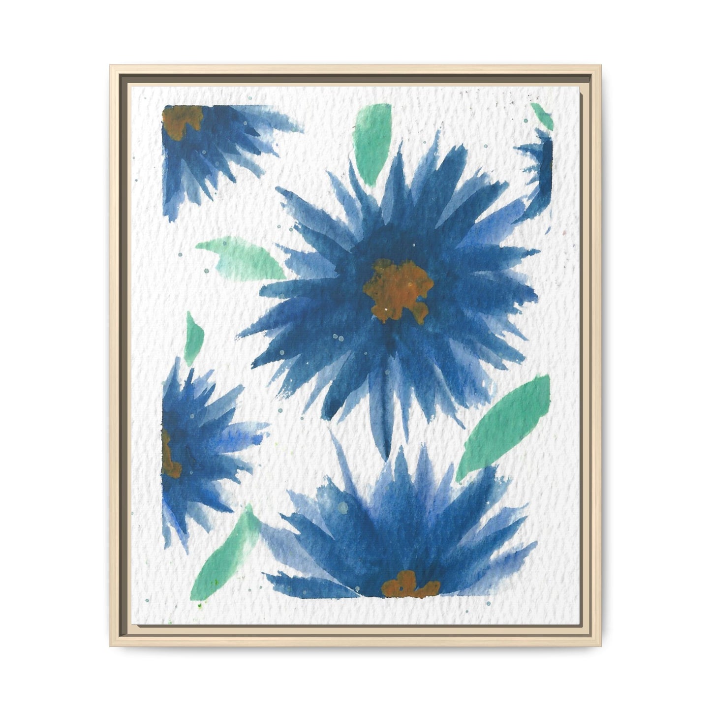 Blue Floral Canvas Print — Framed Matte Wall Art