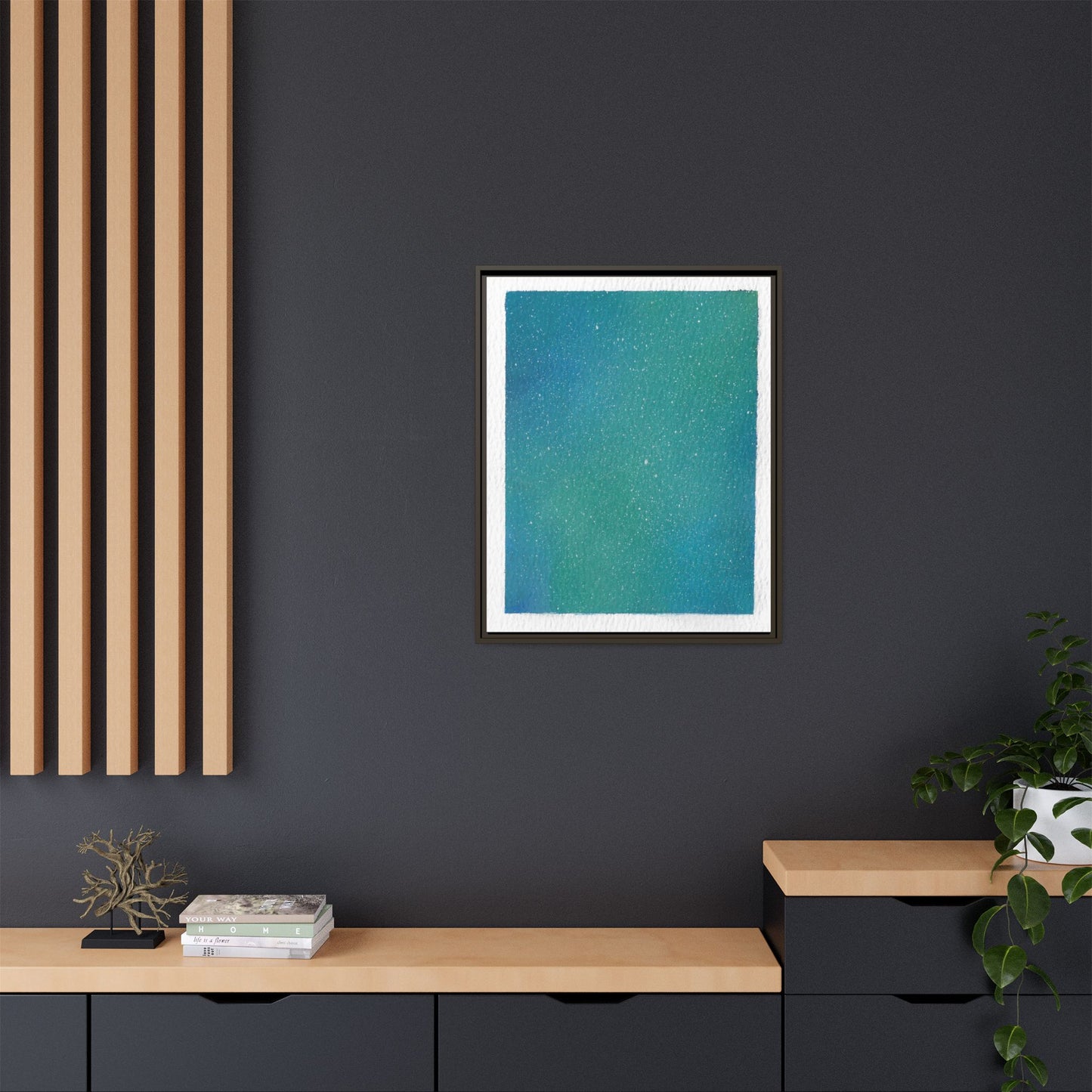 Framed Matte Canvas Art — Teal-to-Blue Gradient Starry Abstract