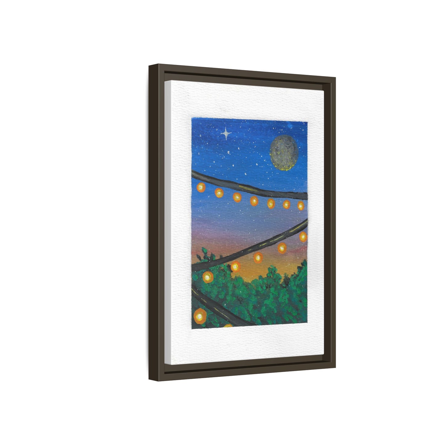 Framed Canvas Art - String Lights Night Sky Print
