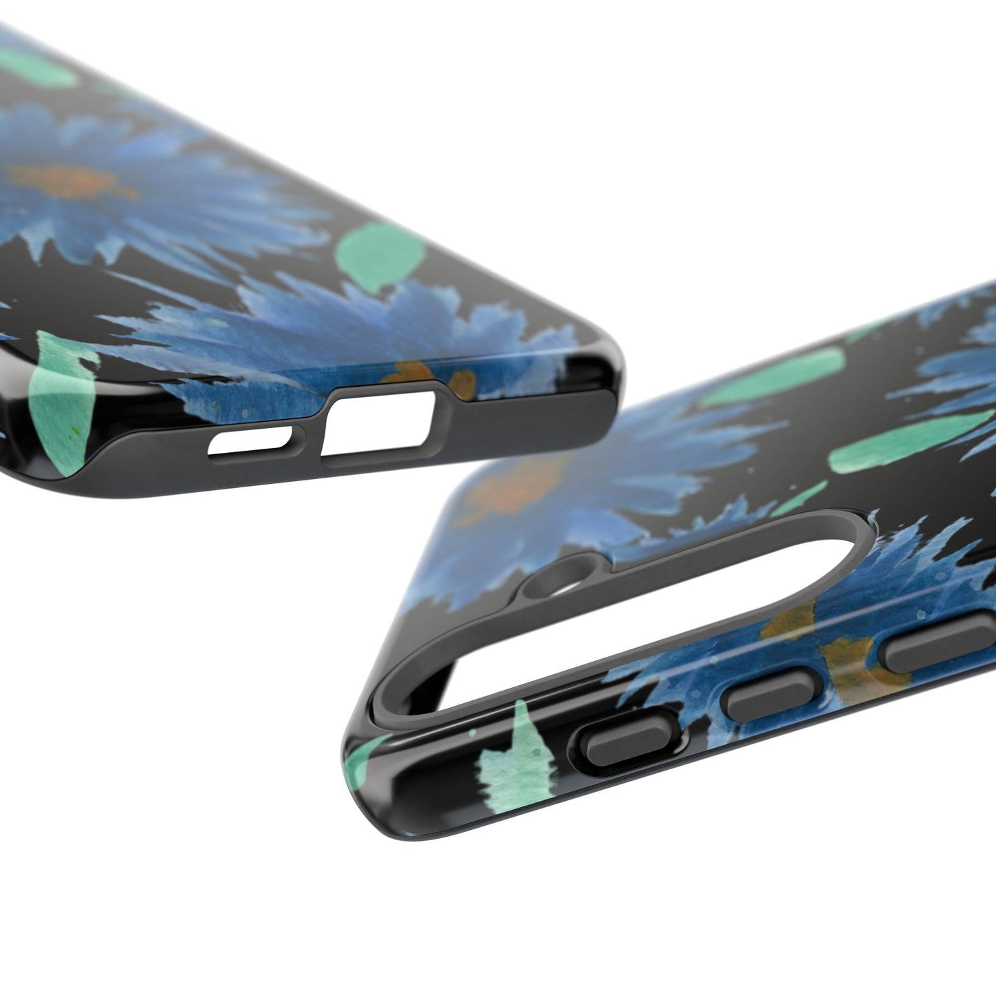 Blue Floral Tough Phone Case – Watercolor Daisy Protective Cover