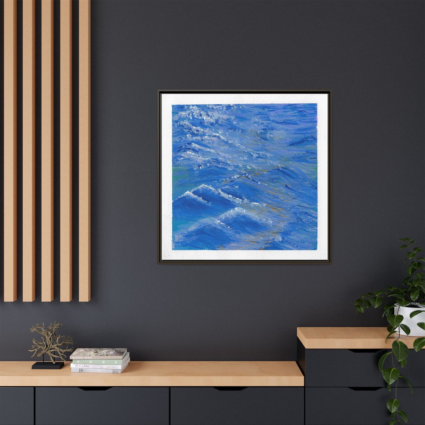 Framed Matte Canvas Wall Art — Blue Ocean Waves Seascape