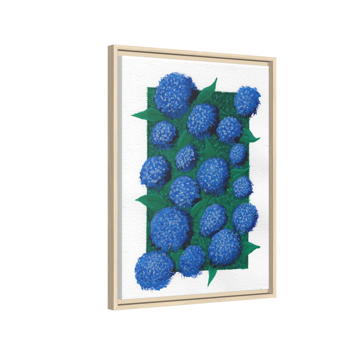 Framed Hydrangea Matte Canvas Print — Blue Floral Wall Art