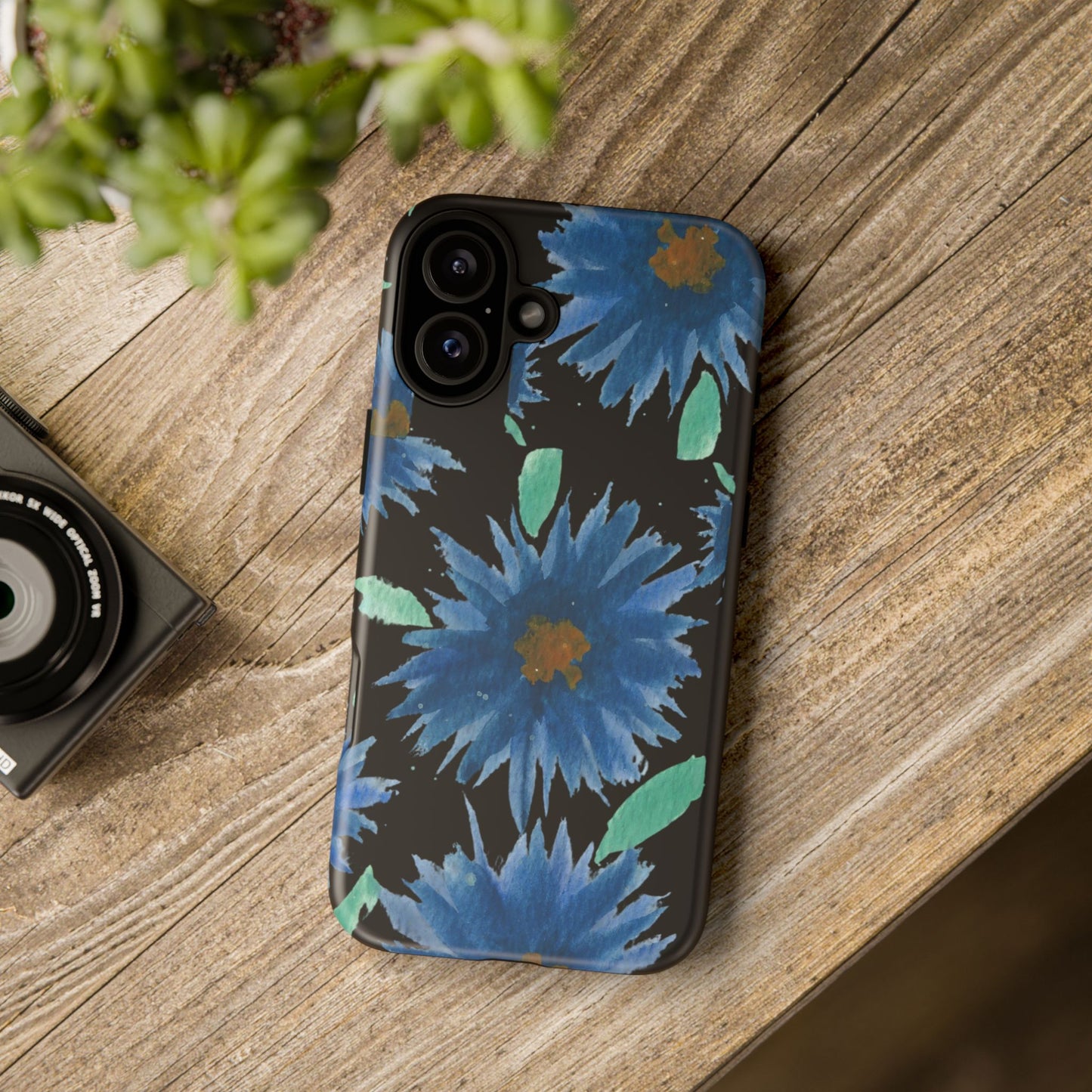 Blue Floral Tough Phone Case – Watercolor Daisy Protective Cover