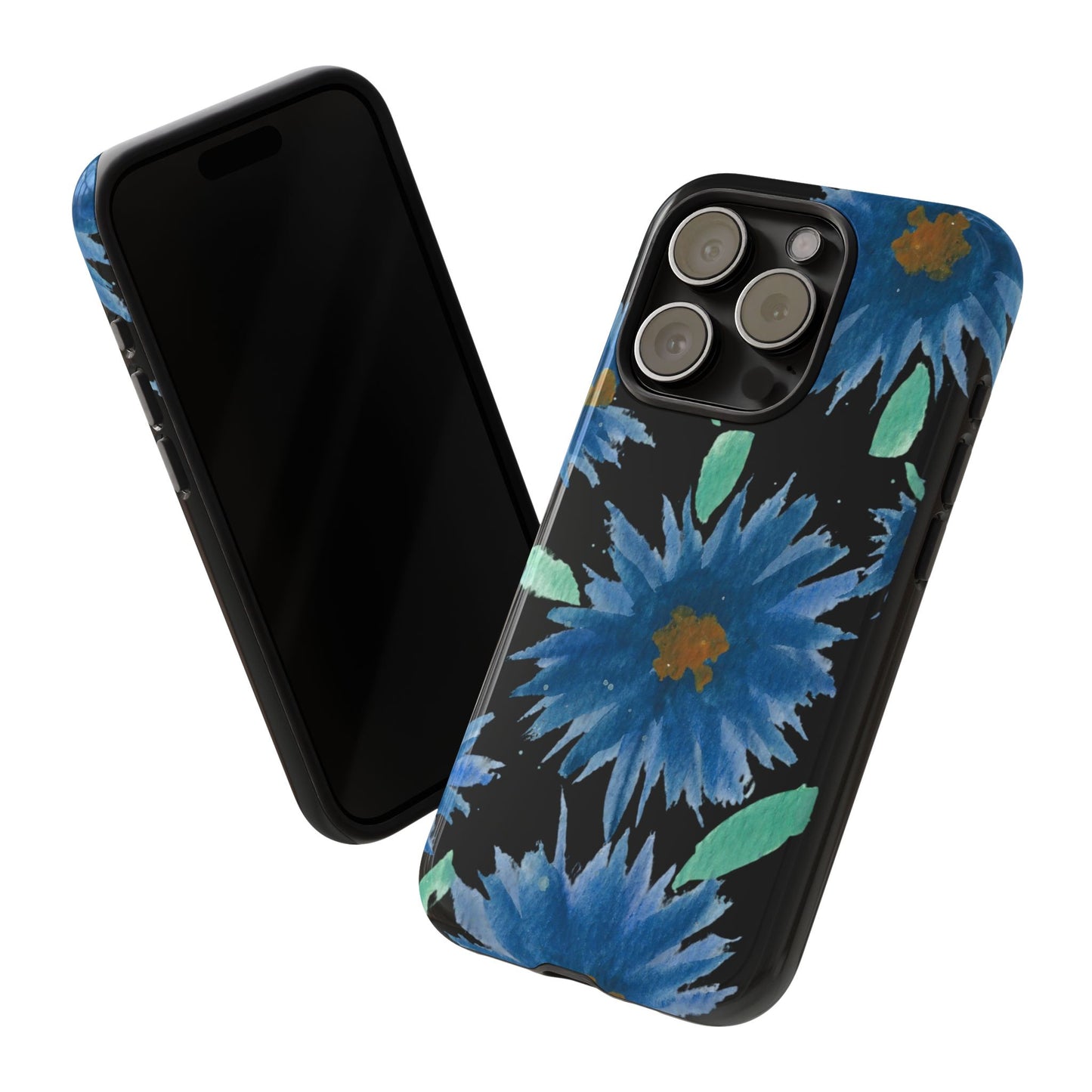 Blue Floral Tough Phone Case – Watercolor Daisy Protective Cover