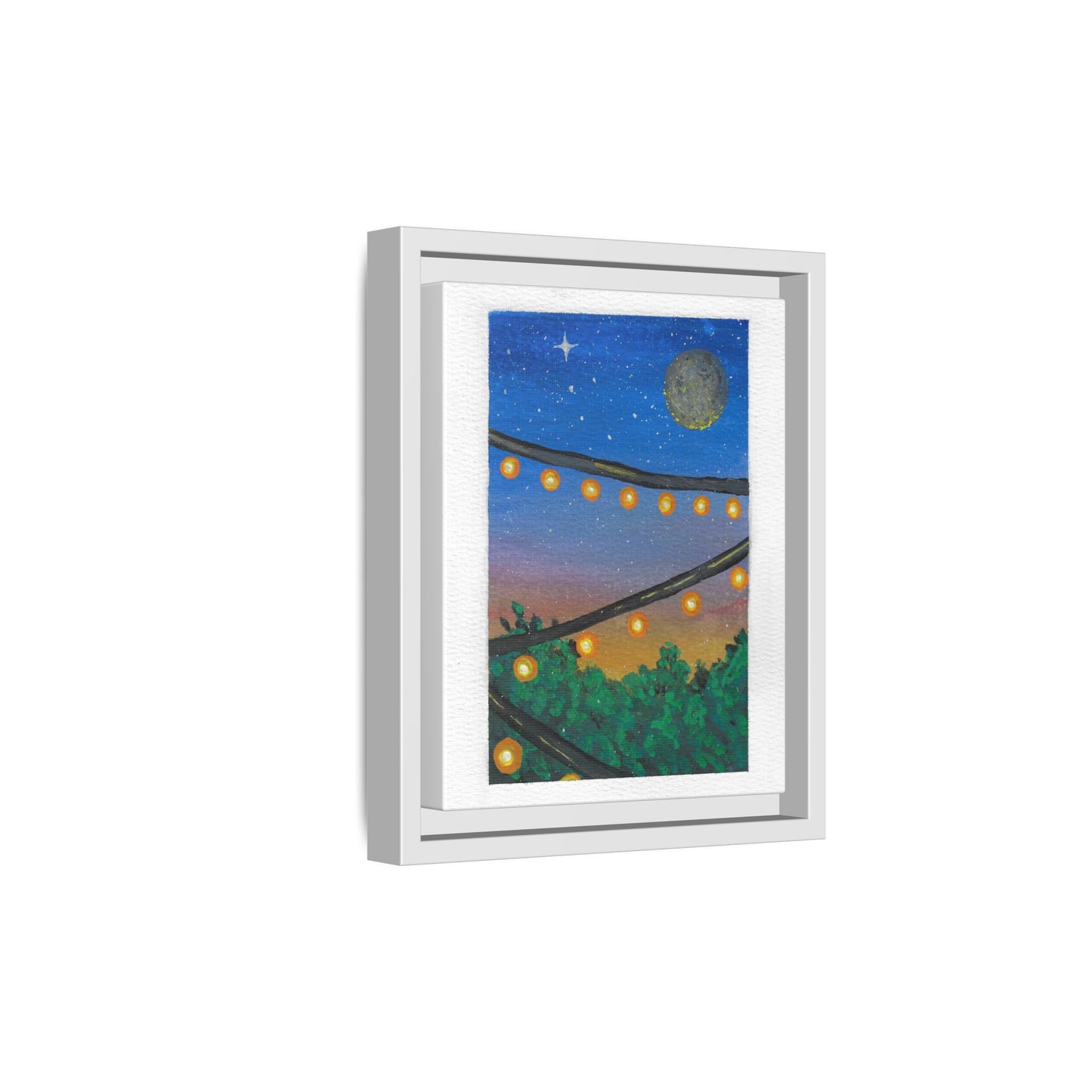 Framed Canvas Art - String Lights Night Sky Print