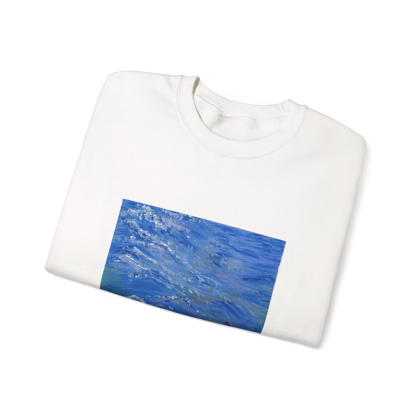 Ocean Waves Crewneck Sweatshirt — Blue Seascape Graphic Pullover