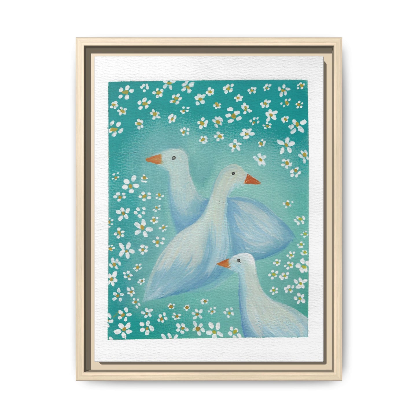 Framed Goose Canvas Print — Whimsical Floral Waterfowl Wall Art