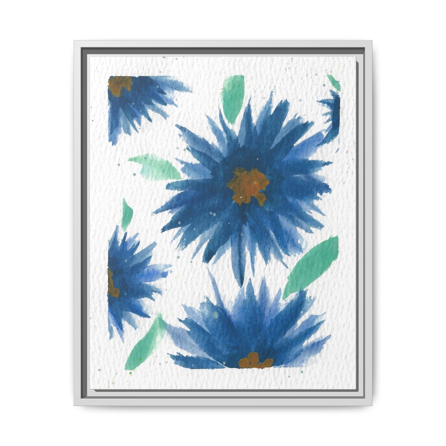 Blue Floral Canvas Print — Framed Matte Wall Art