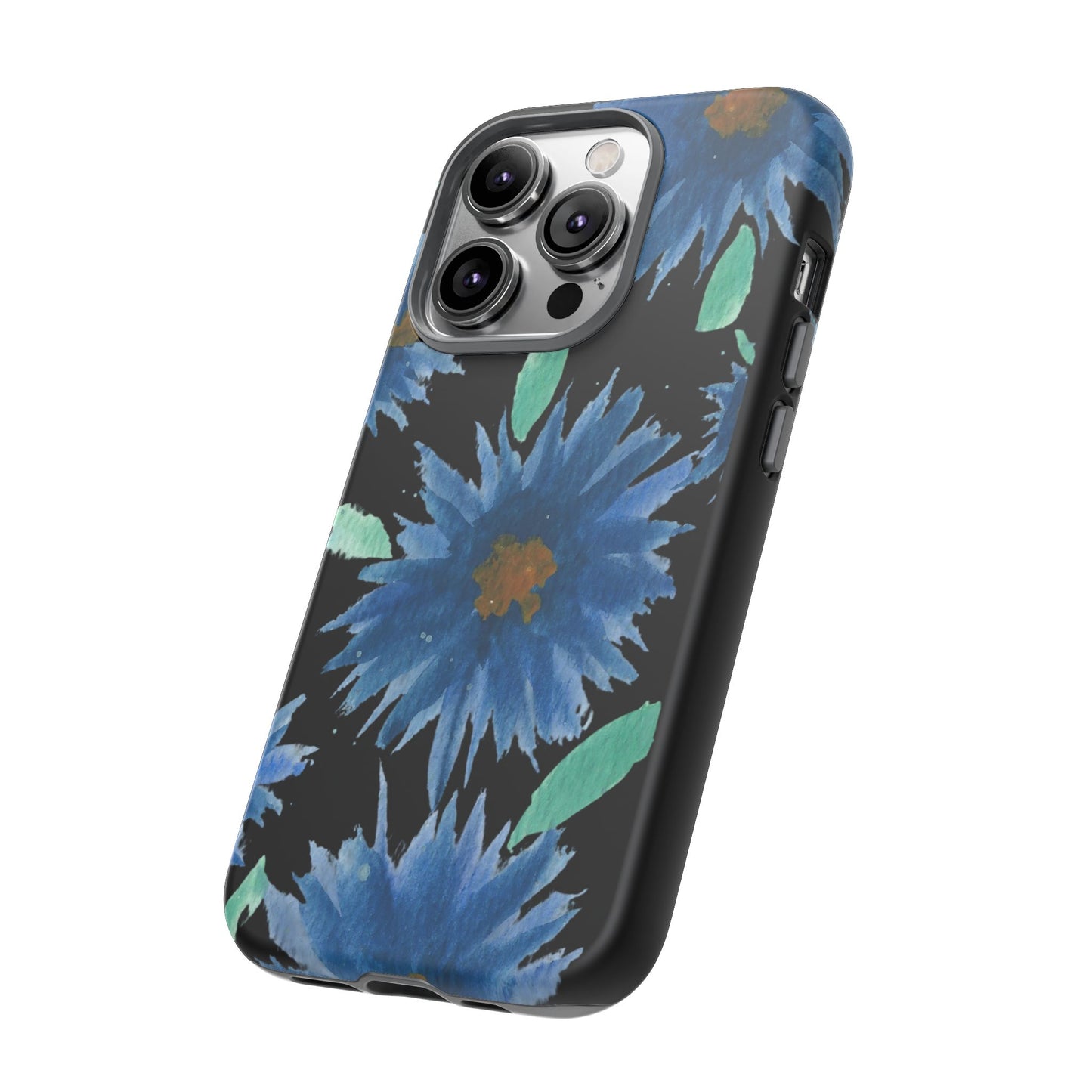 Blue Floral Tough Phone Case – Watercolor Daisy Protective Cover