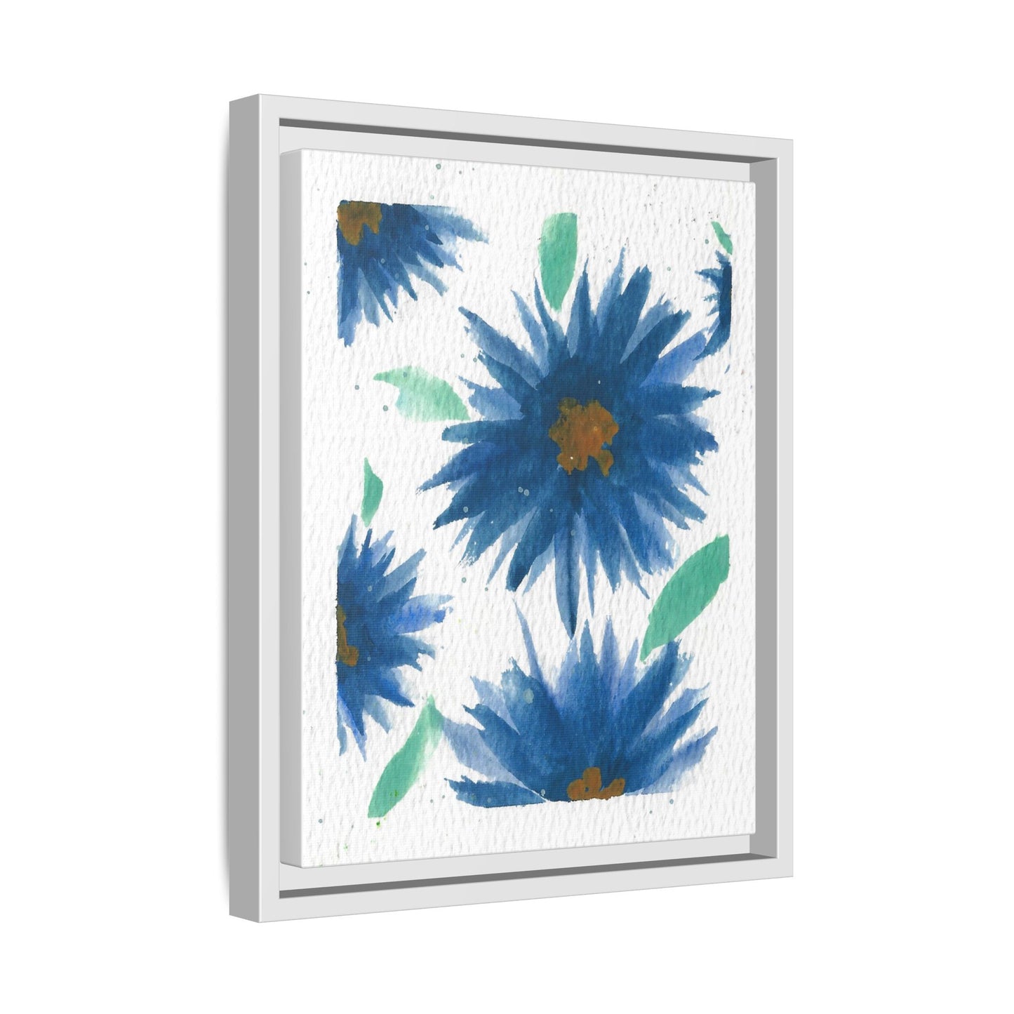 Blue Floral Canvas Print — Framed Matte Wall Art