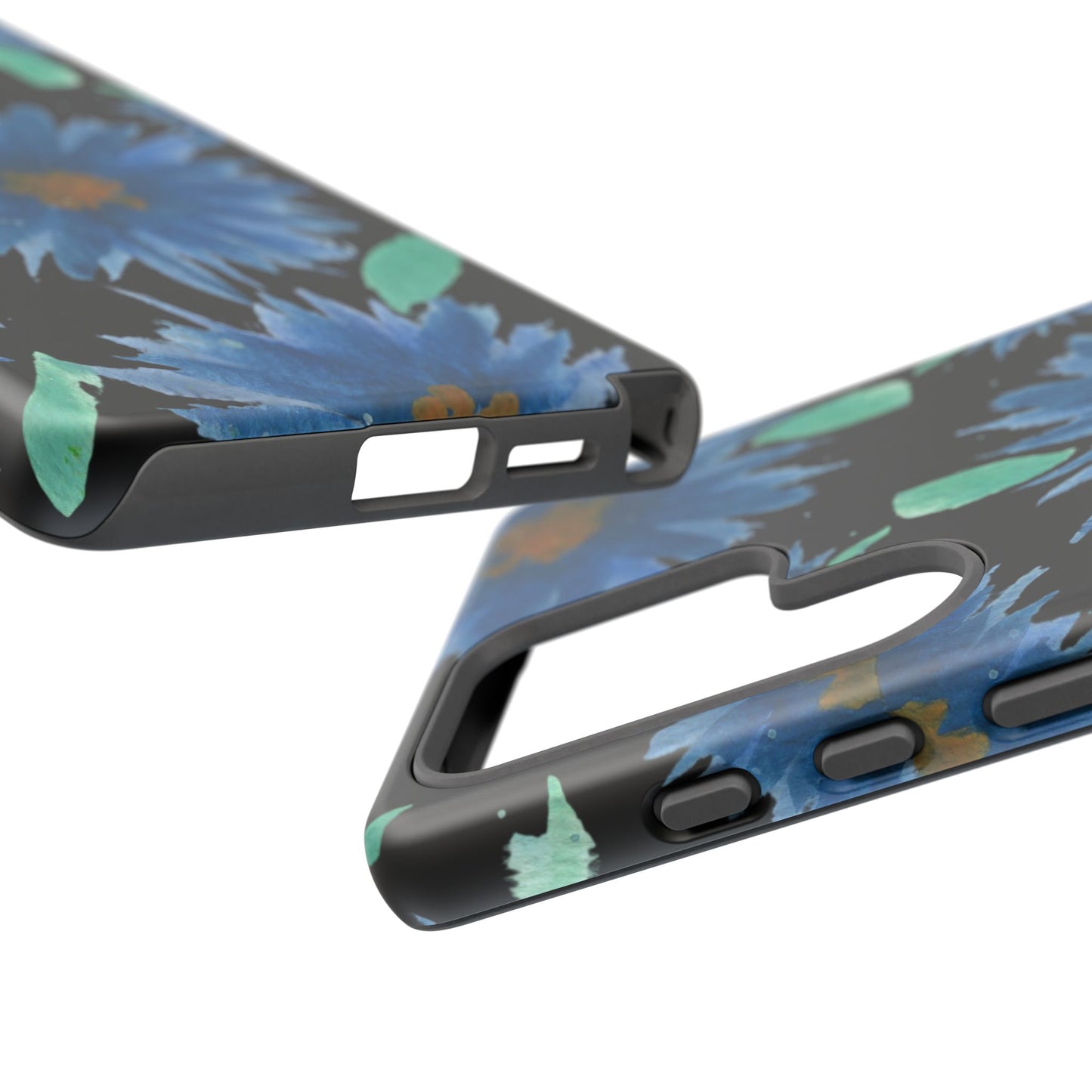 Blue Floral Tough Phone Case – Watercolor Daisy Protective Cover
