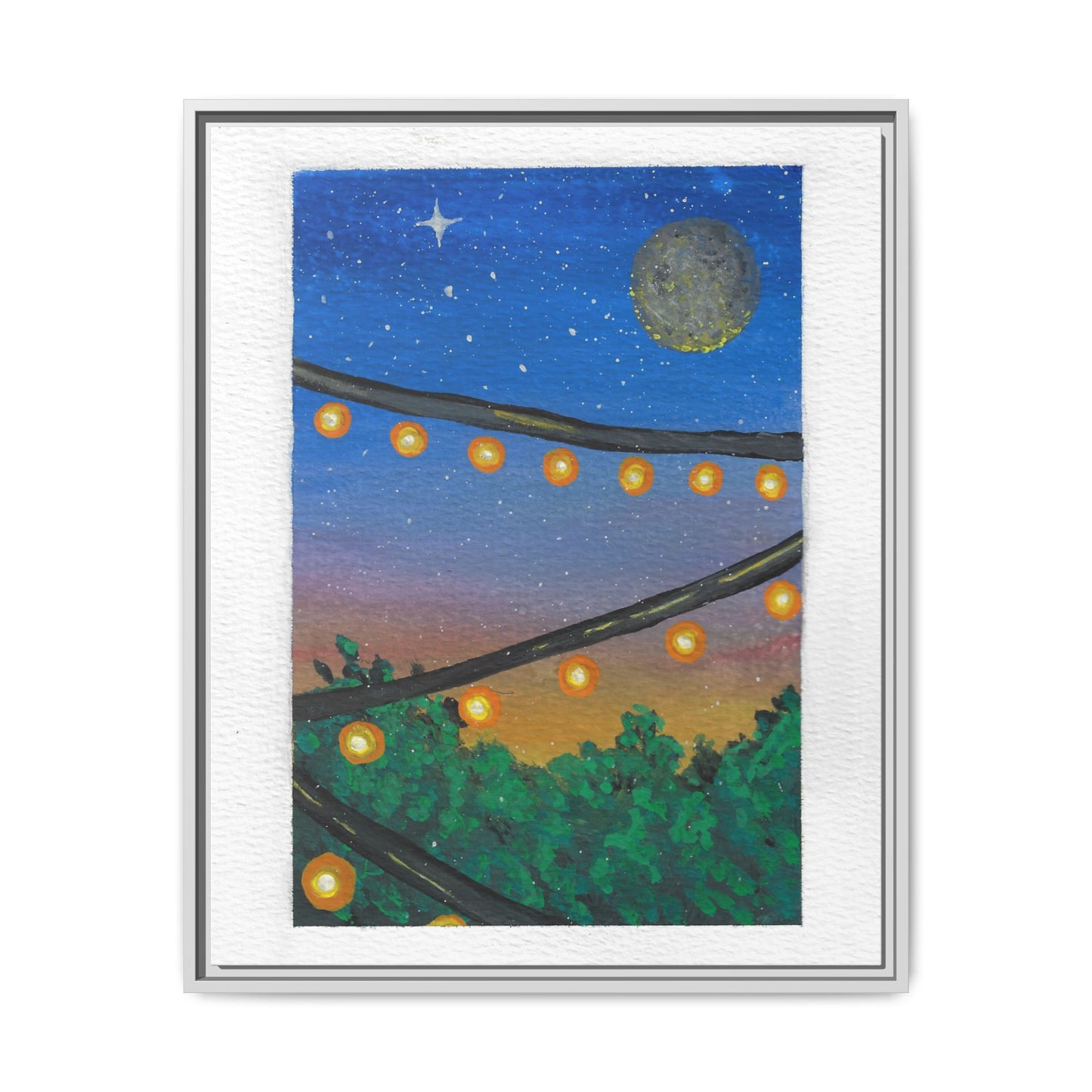Framed Canvas Art - String Lights Night Sky Print