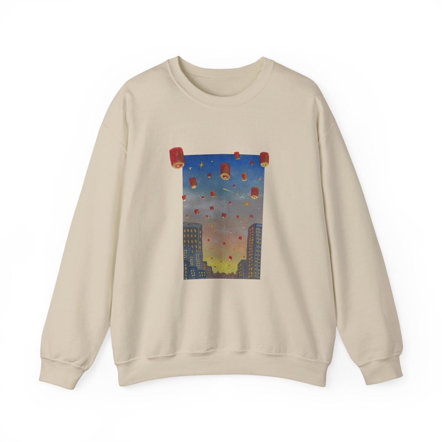 Lantern Festival Crewneck Sweatshirt — Sky of Floating Lanterns Graphic