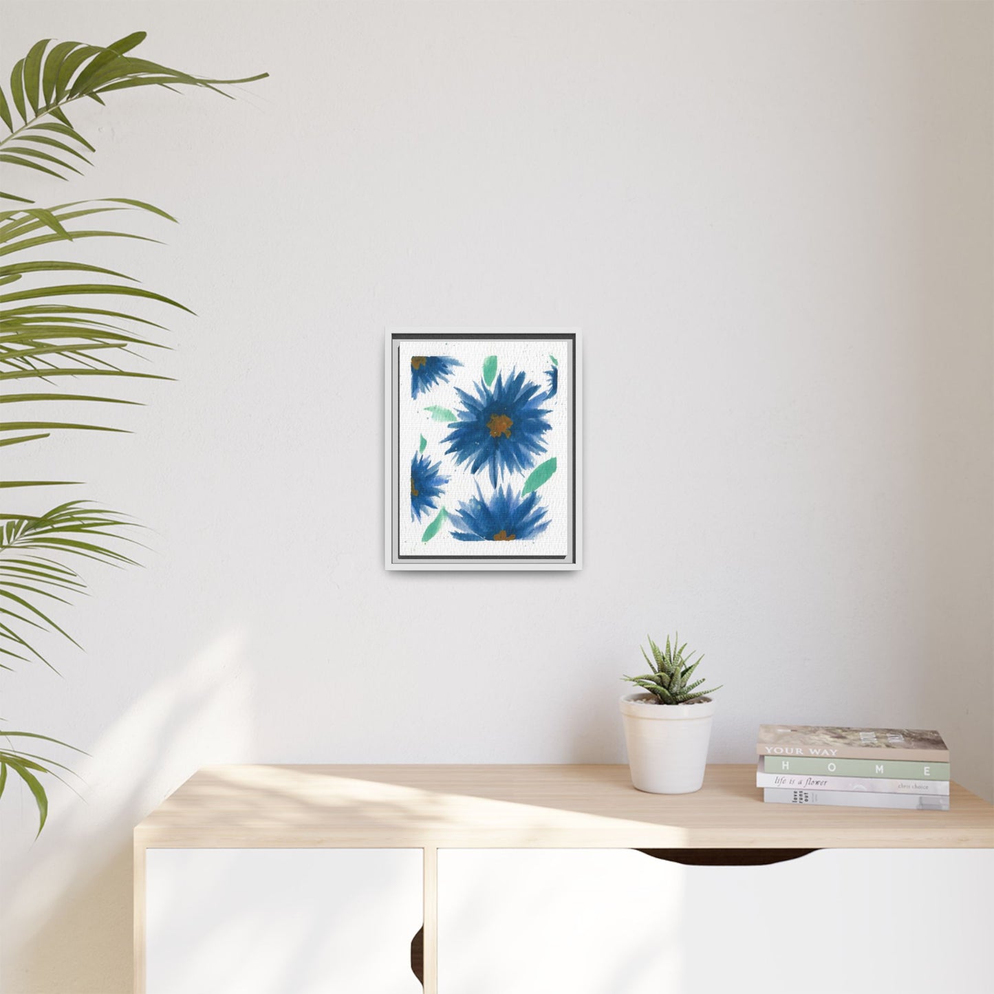Blue Floral Canvas Print — Framed Matte Wall Art
