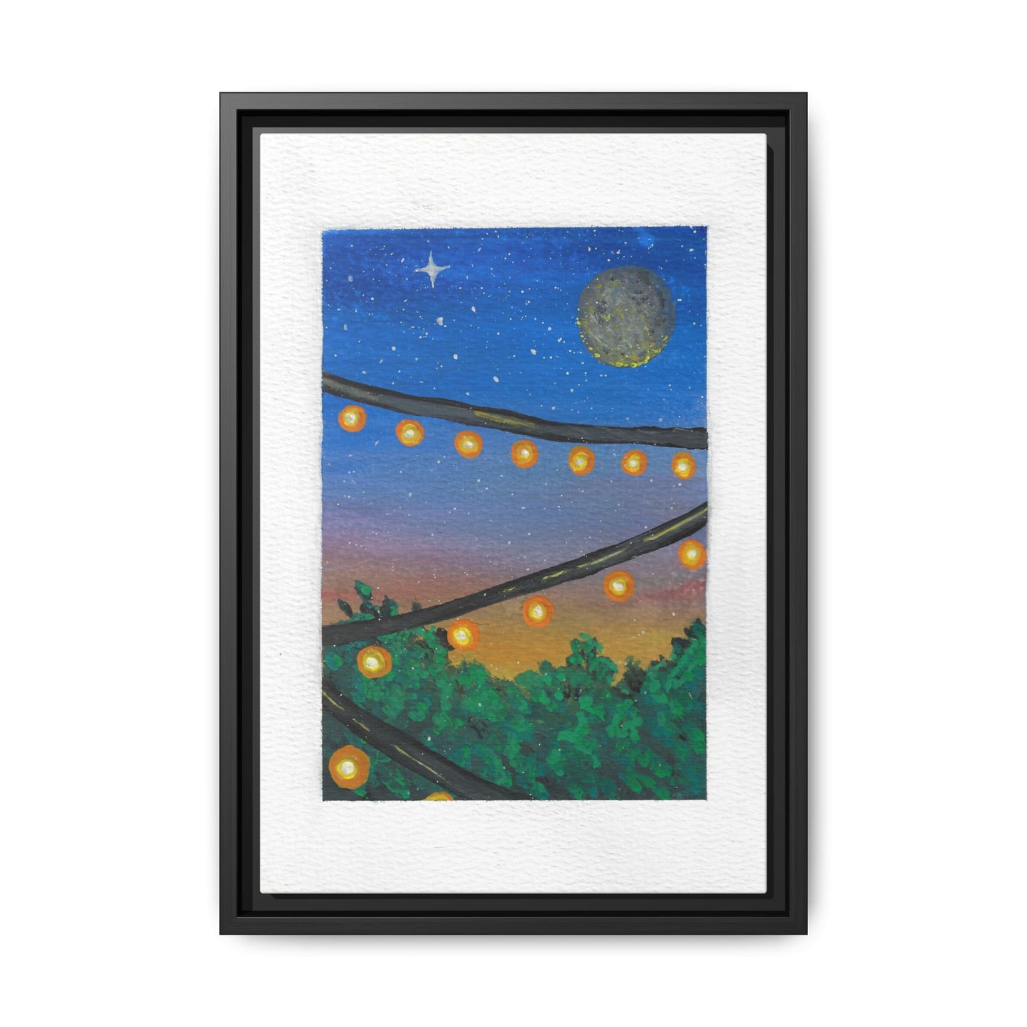Framed Canvas Art - String Lights Night Sky Print