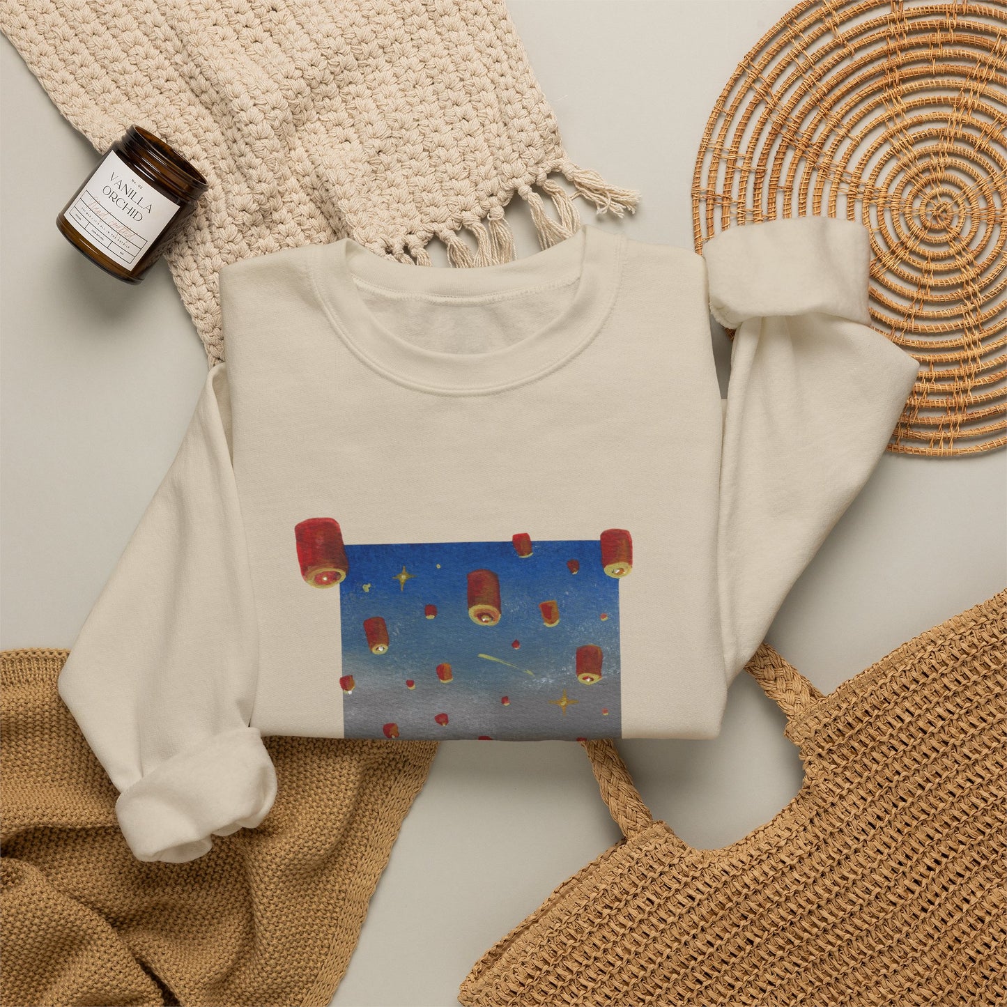 Lantern Festival Crewneck Sweatshirt — Sky of Floating Lanterns Graphic