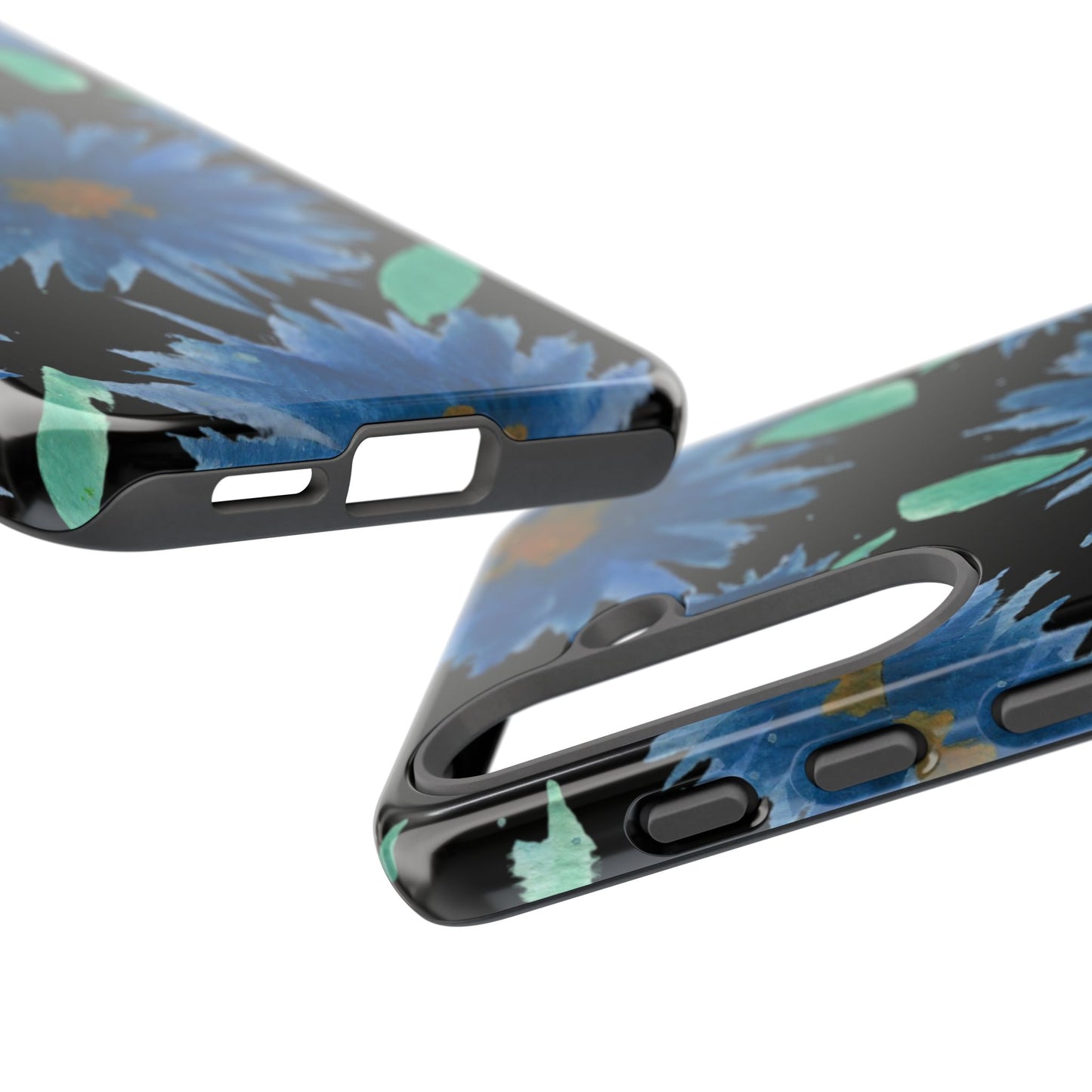 Blue Floral Tough Phone Case – Watercolor Daisy Protective Cover